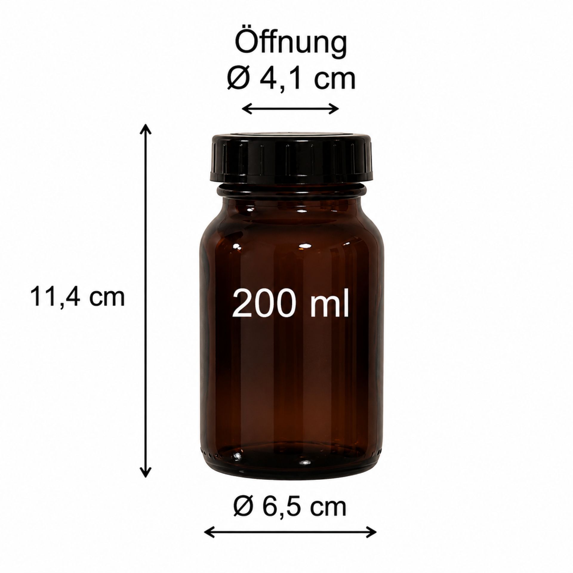 Apothekerflasche 200 ml aus braunem Glas mit Weithals und Schraubdeckel, ideal für die sichere Aufbewahrung von Flüssigkeiten und Pulvern in einem traditionellen Design.