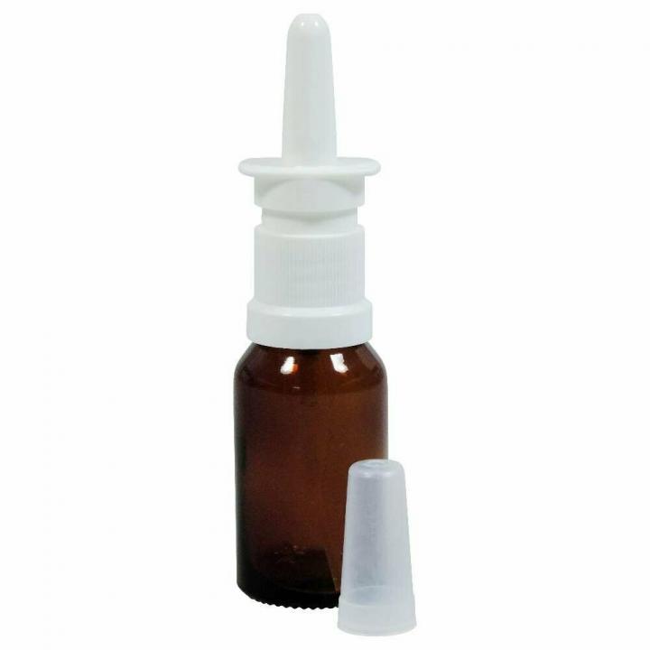 Braune 20 ml Sprühflasche für Nasenspray mit transparentem Verschluss, geeignet für hygienische und präzise Dosierung von Flüssigkeiten, ideal für medizinische Anwendungen und Aromatherapie.