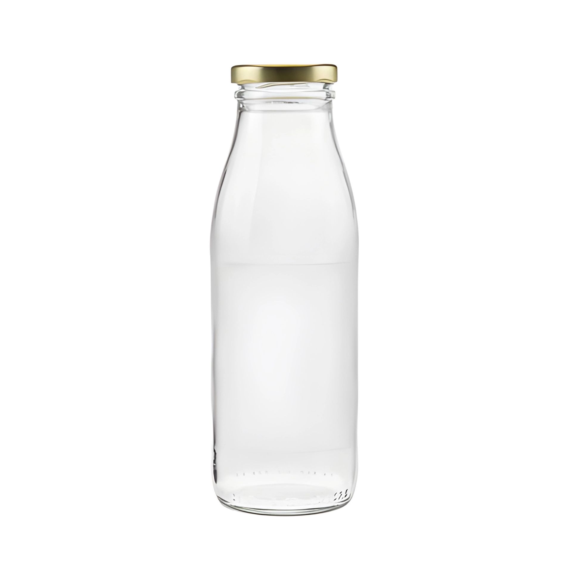 Glasflasche 500 ml Milchflasche mit Deckel in Gold, Silber oder Schwarz für stilvolle Aufbewahrung von Milch und Getränken.