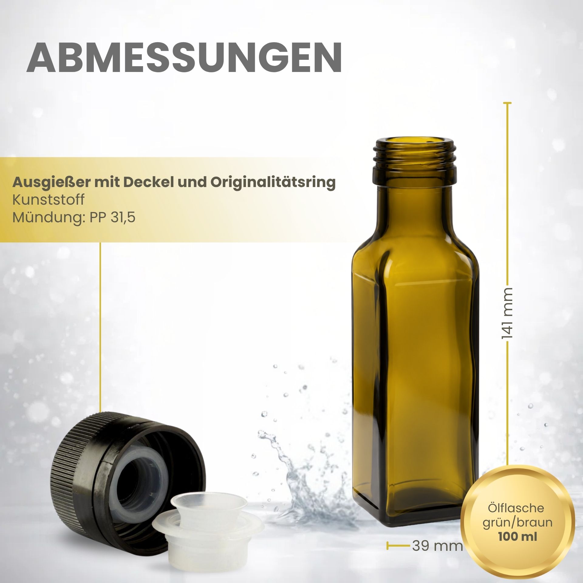 Glasflasche  100 ml eckig Marasca Antik Ölflasche mit Ausgießer und Originalitätsring