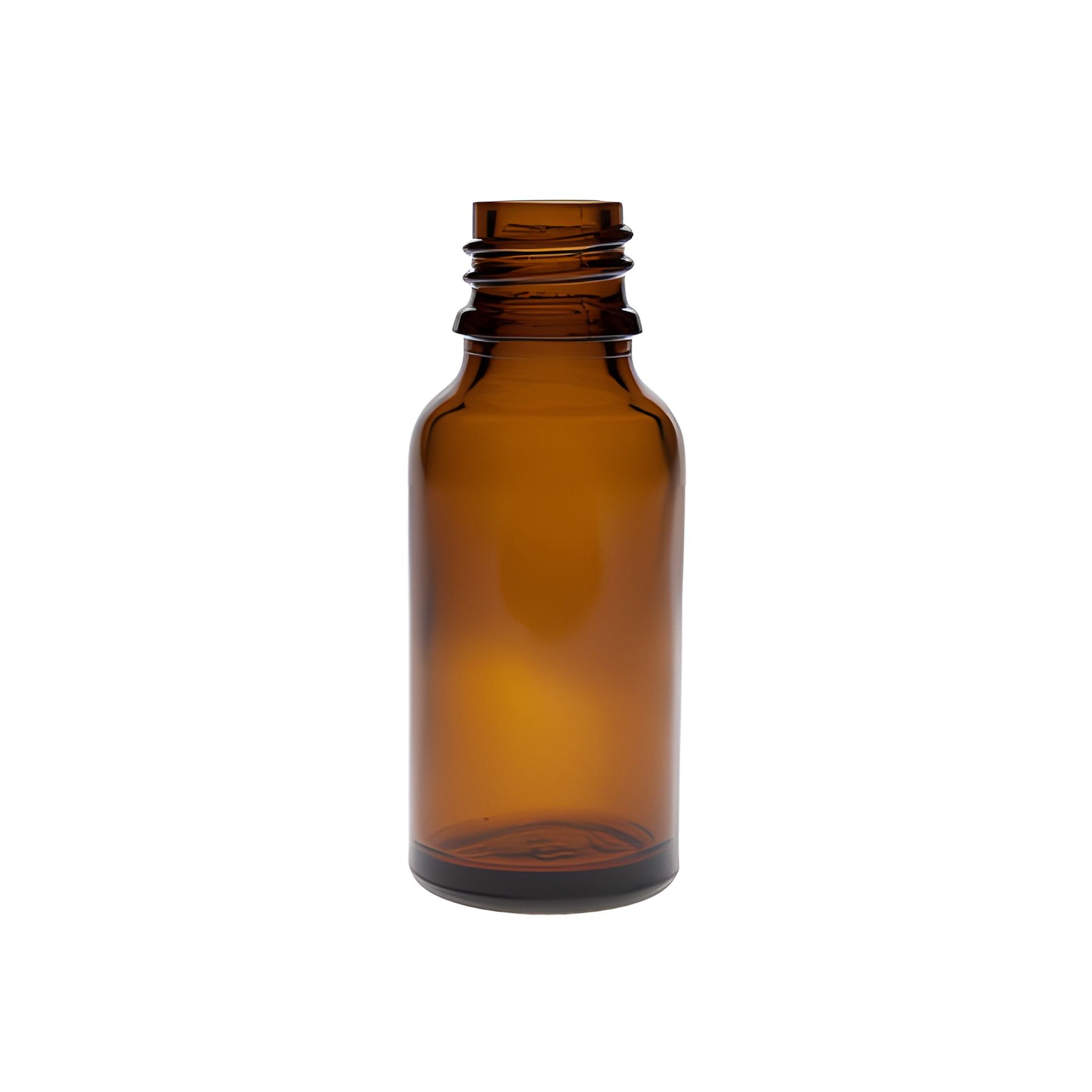 Transparente 20-ml-Sprühflasche aus Kunststoff mit weißem Sprühkopf und Schutzkappe, stehend auf neutralem Hintergrund.
