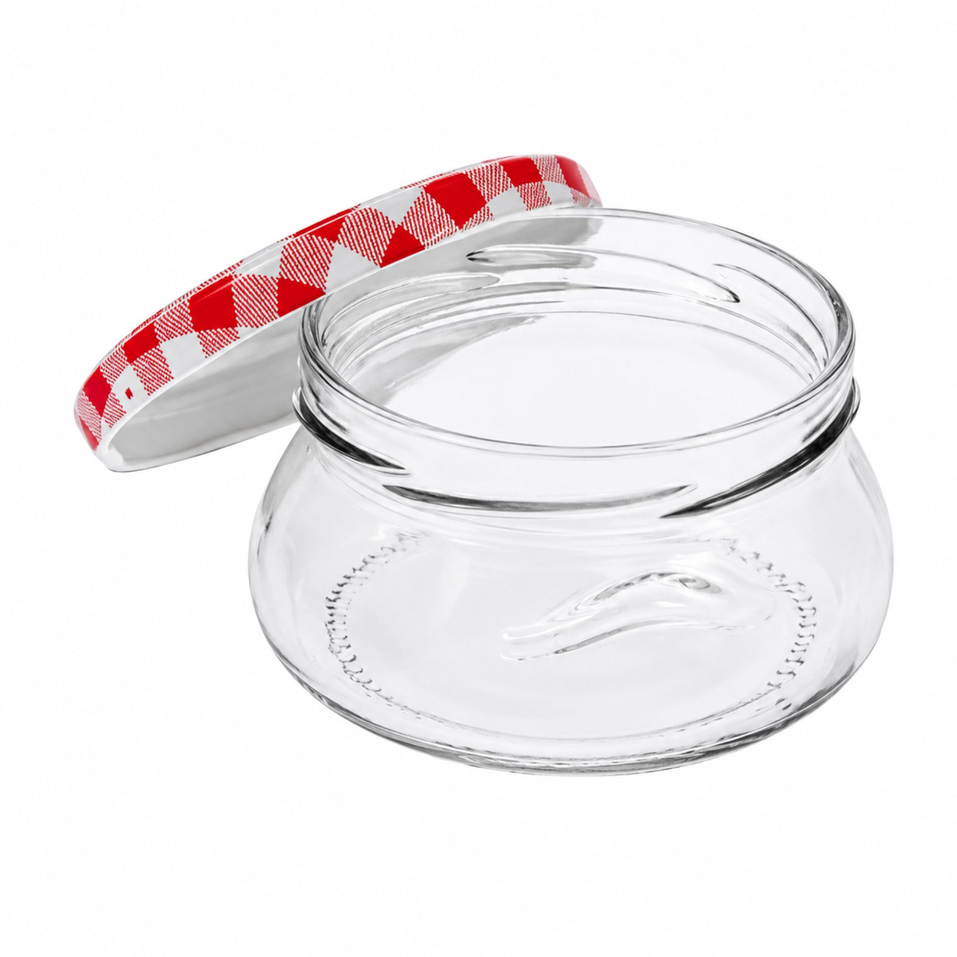 Einmachglas 200 ml Schlemmertopf mit rot-weiß kariertem Deckel - Ideal für das Aufbewahren von Marmeladen, Chutneys oder Gewürzen.
