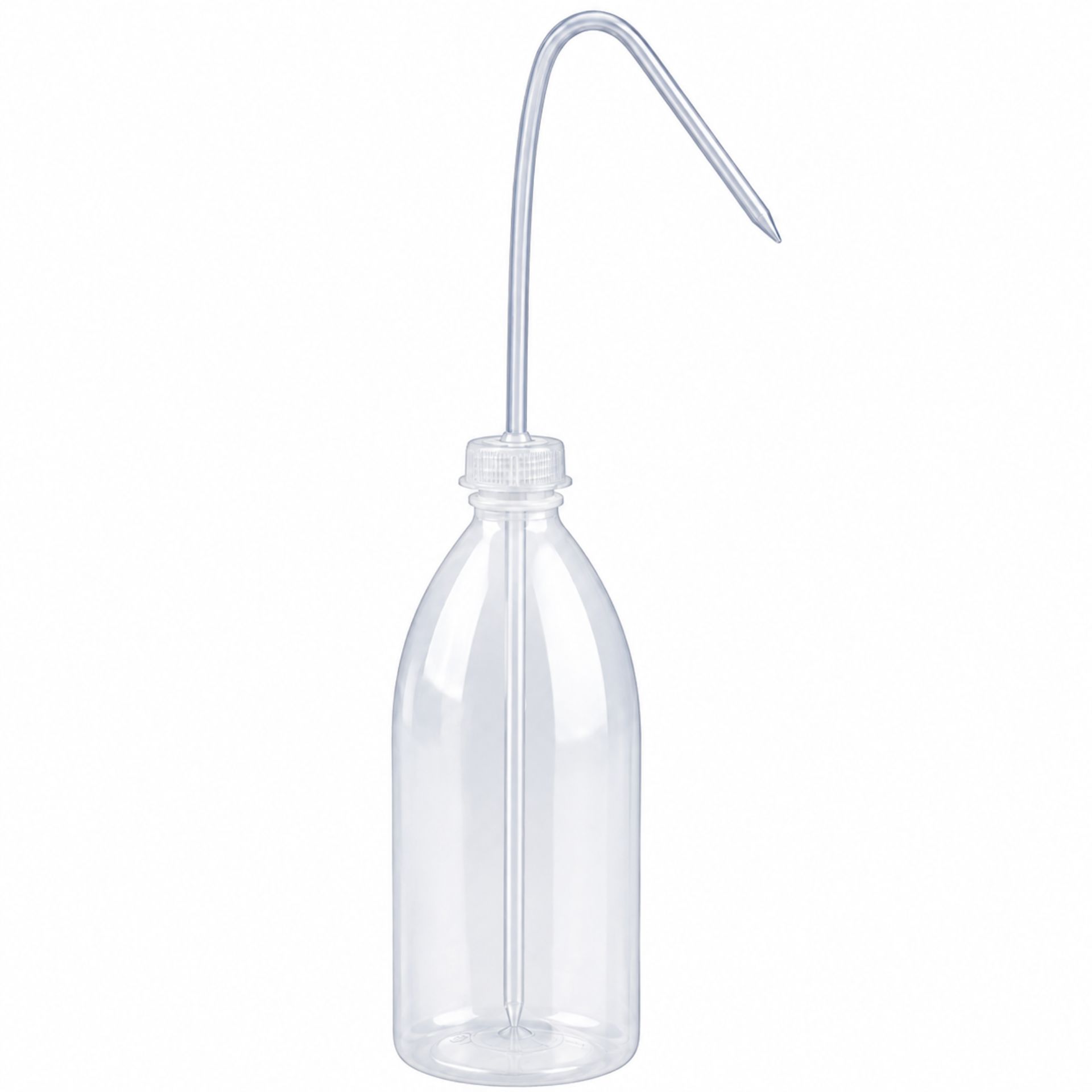 Eine klare, 500 ml Spritzflasche mit Steigrohr, ideal für präzises Dosieren von Flüssigkeiten in Labor oder Küche.