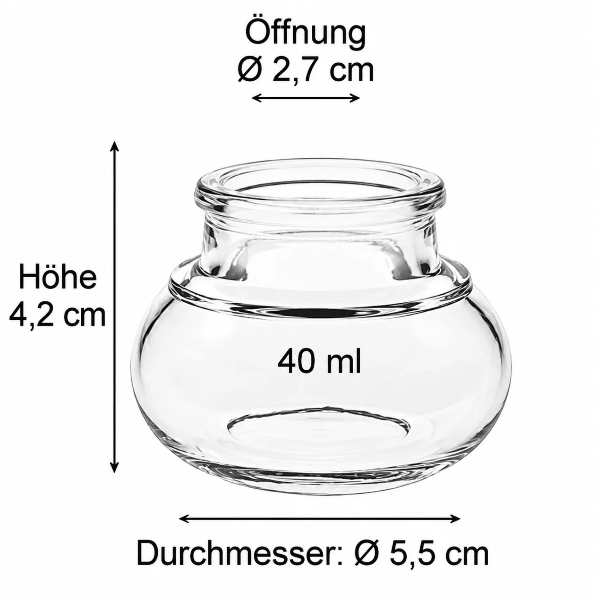 Bauchiges 40 ml Gewürzglas mit Korken, ideal zur Aufbewahrung von Kräutern und Gewürzen, abgebildet auf flaschen-glaeser-und-dosen.de.