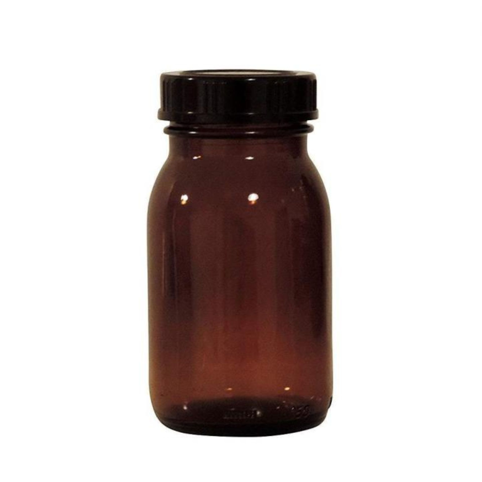 Braune Weithals-Apothekerflasche 150 ml mit Schraubdeckel – Produktbild einer kleinen Glasflasche, ideal zur sicheren Aufbewahrung von Flüssigkeiten.