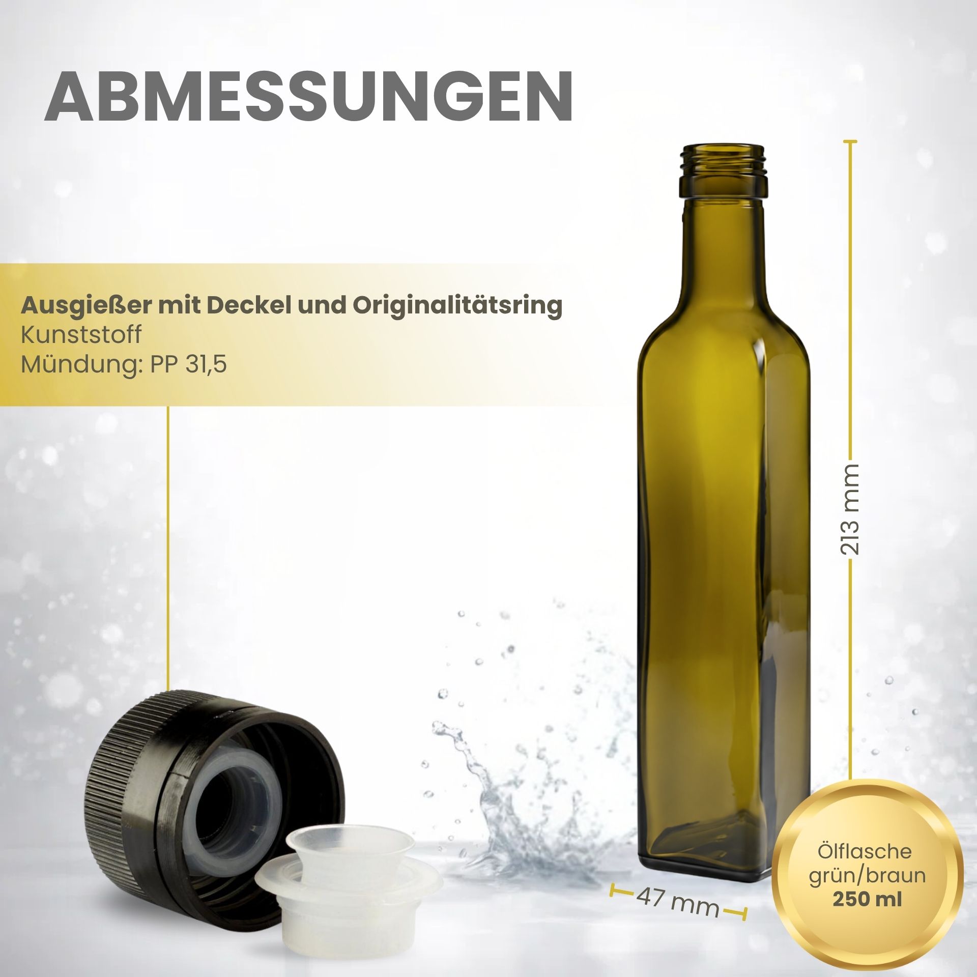 Glasflasche  250 ml eckig Antik Marasca Antik Ölflasche mit Ausgießer und Originalitätsring