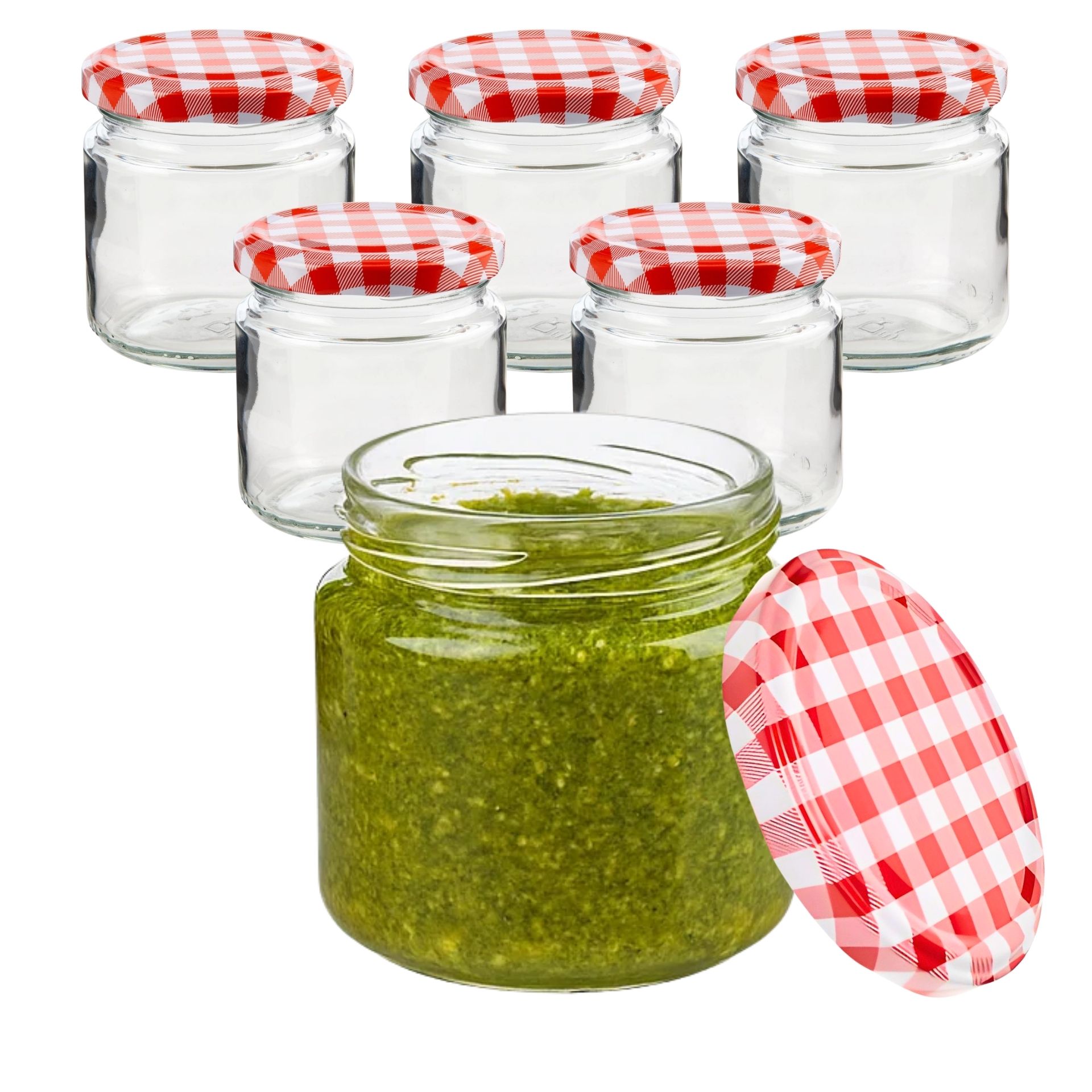 Einmachgläser 6x210 ml mit Schraubdeckel rot-weiss kariert