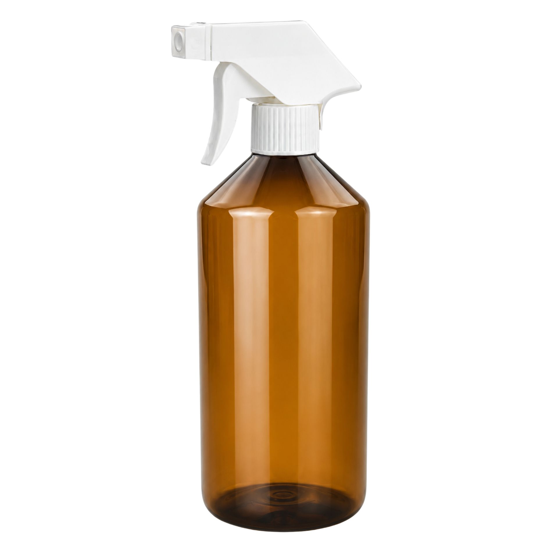 Weiße Apothekerflasche mit Sprühpistole, Fassungsvermögen 1000 ml, vor neutralem Hintergrund.