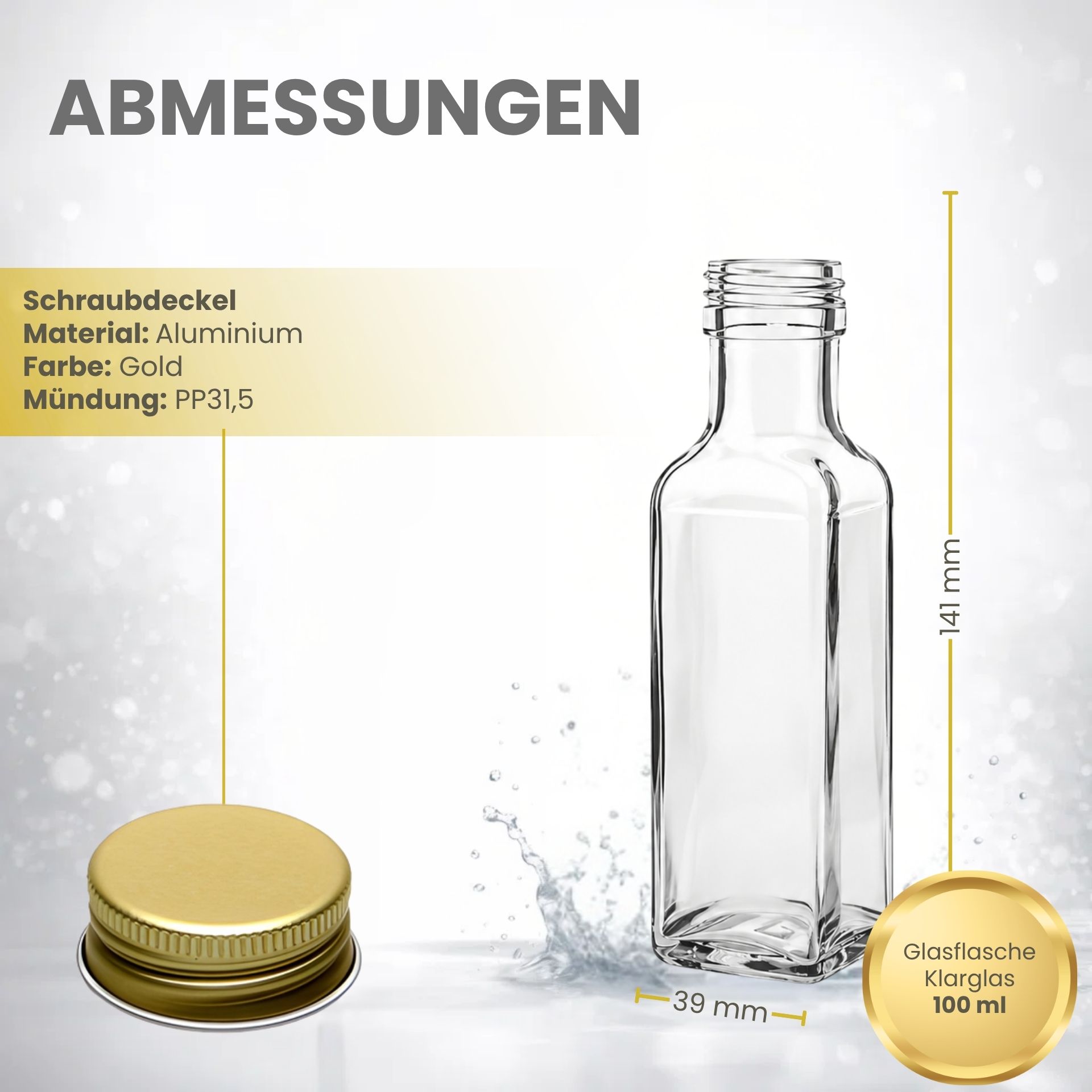 Glasflasche   100 ml eckig Marasca klar
