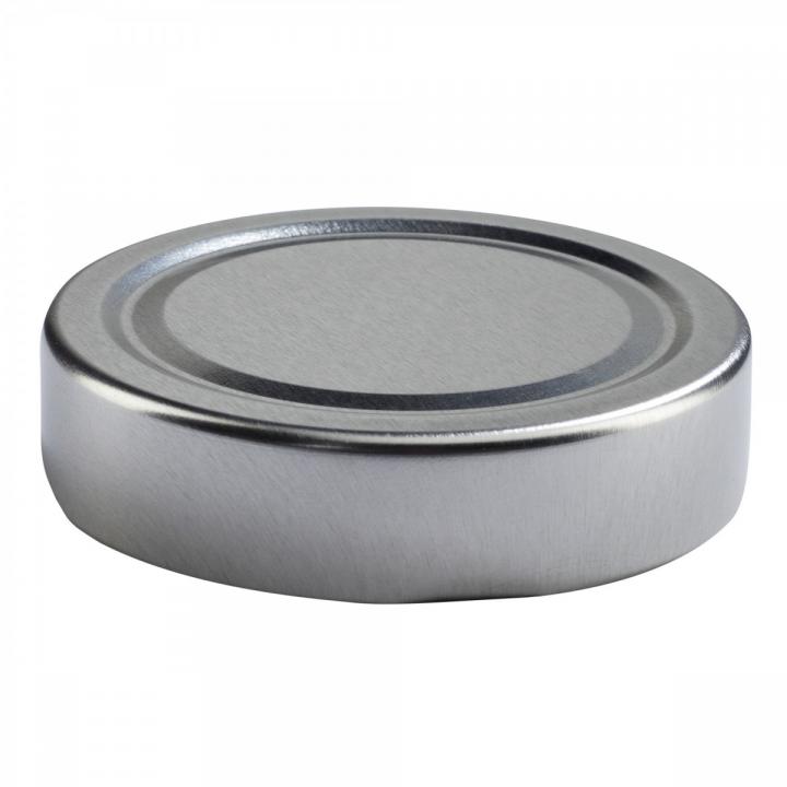 TO 66 Deep Silber Deckel – Pasteurisierbarer Schraubverschluss für Gläser Silberner Schraubverschluss mit tiefem TO-66-Gewinde, geeignet zum Pasteurisieren, auf weißem Hintergrund.