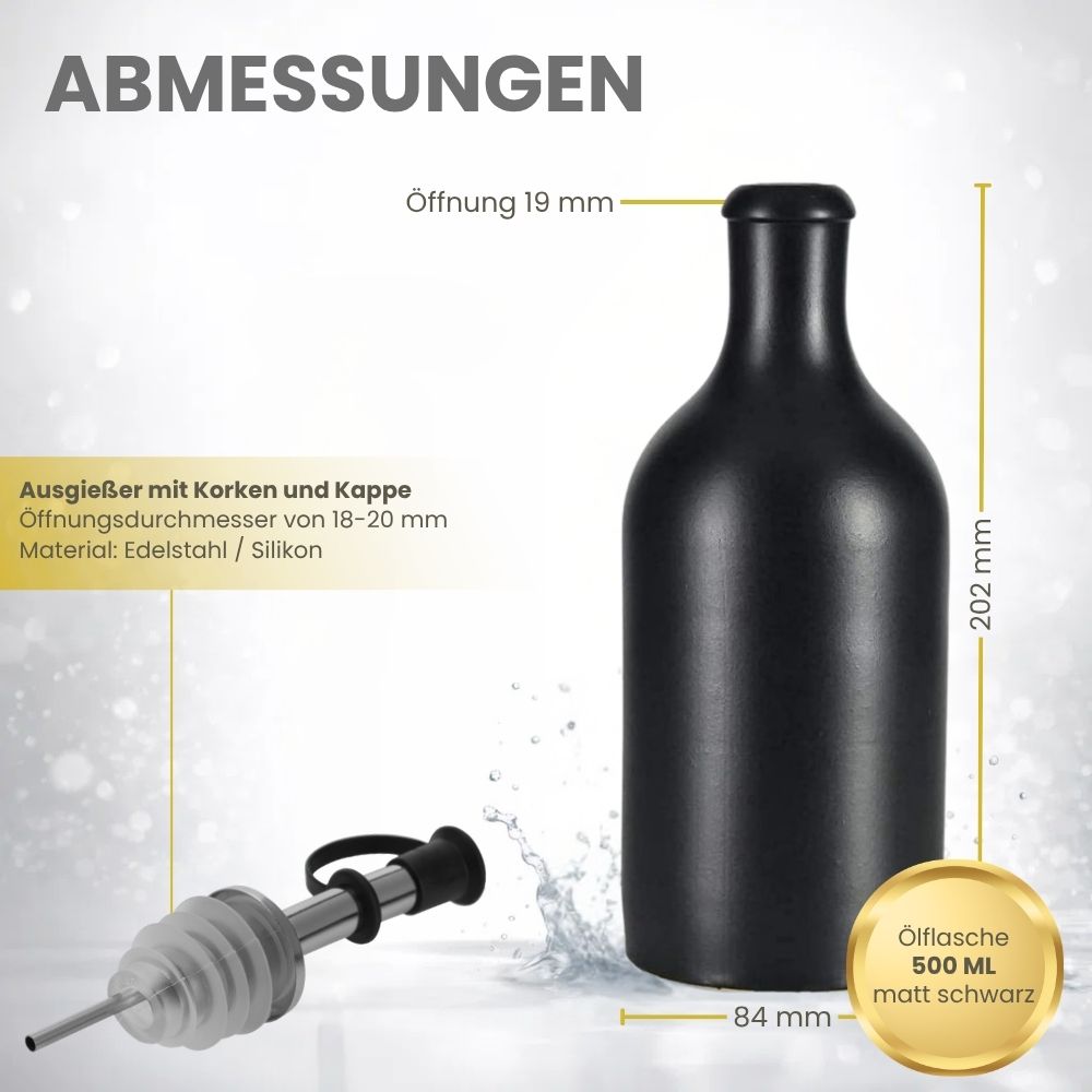 Ölflasche 500 ml Steingut schwarz mit Ausgießer aus Edelstahl