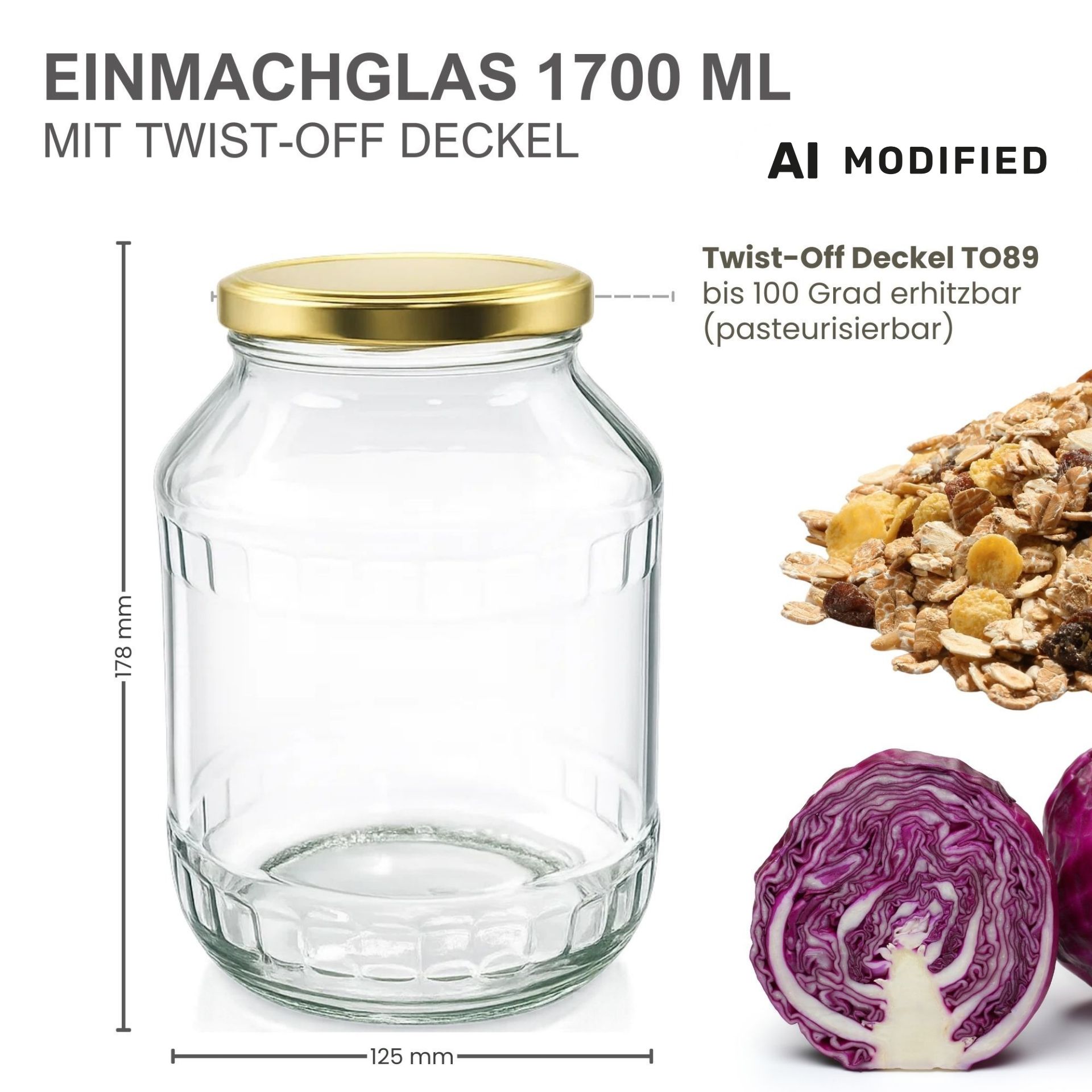 Einmachgläser 6x1700 ml mit Schraubdeckel gold