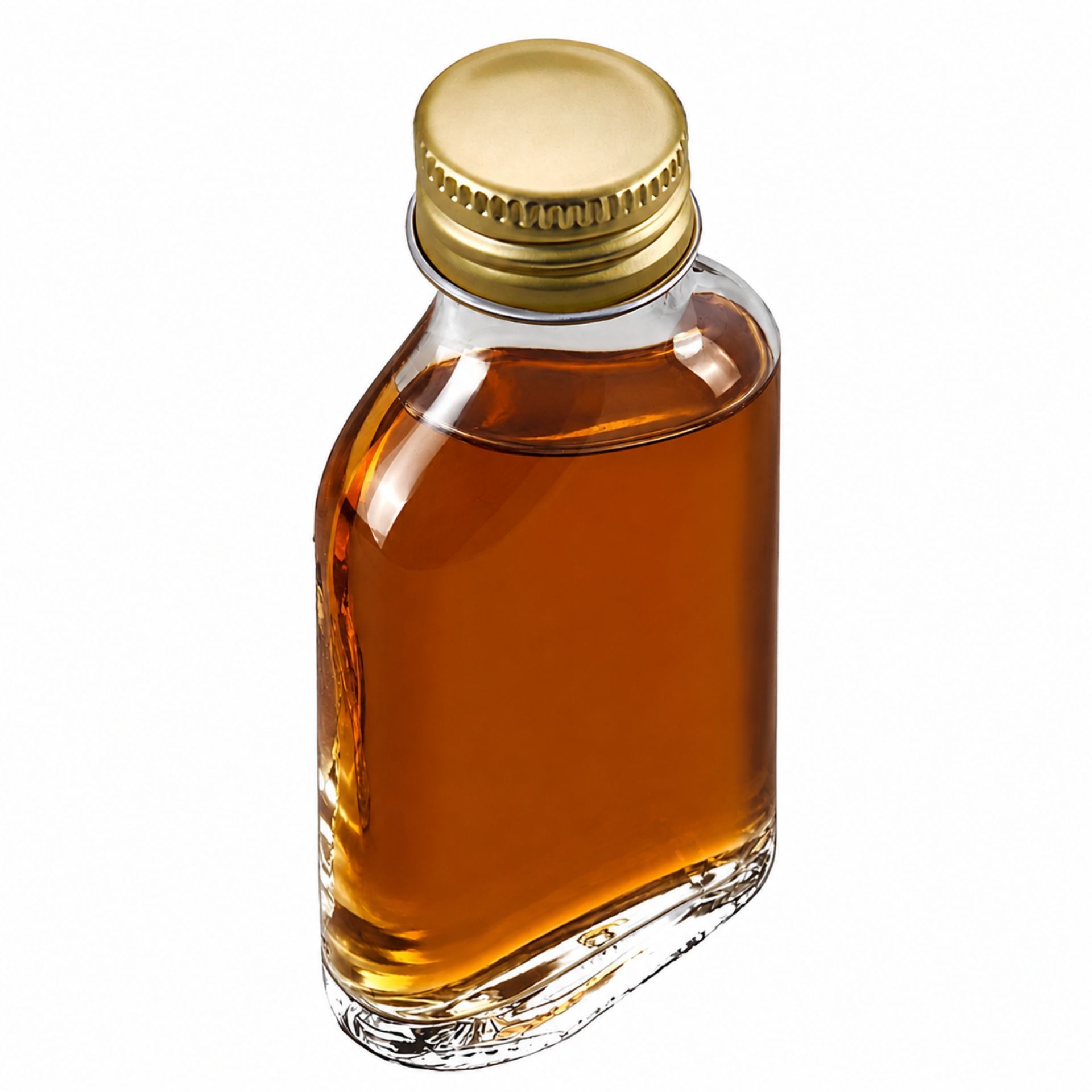 20 ml Mini-Glasflasche mit goldfarbenem Schraubdeckel, transparent, stehend vor neutralem Hintergrund.