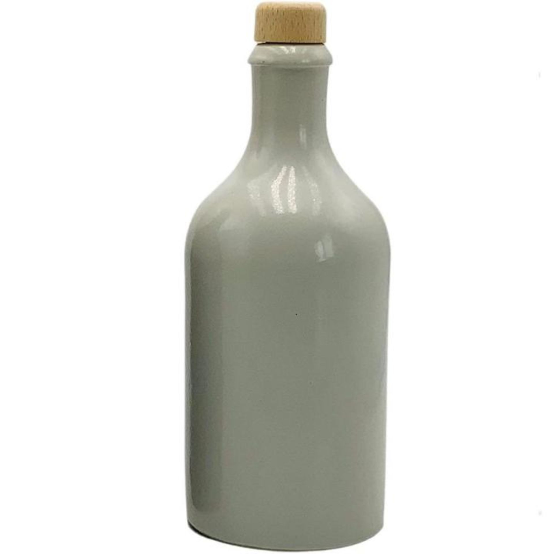 Ölflasche 500 ml Steingut Cremeweiß mit Ausgießer und Holzkappe
