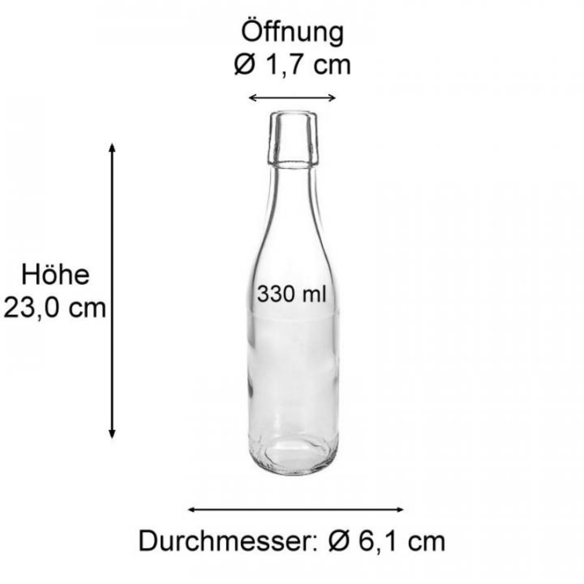 330 ml Glasflasche mit Bügelverschluss auf weißem Hintergrund, ideal für Getränkeabfüllung, klare Glasstruktur, umweltfreundliches Design, wiederverwendbar und perfekt für den täglichen Gebrauch.