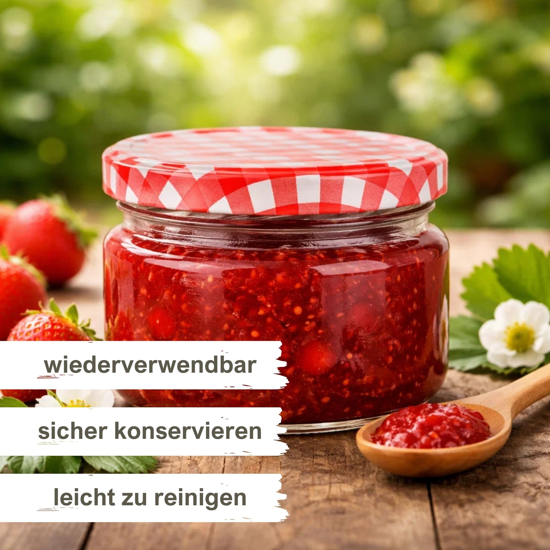 Einmachgläser 6x250 ml mit Schraubdeckel rot-weiss kariert