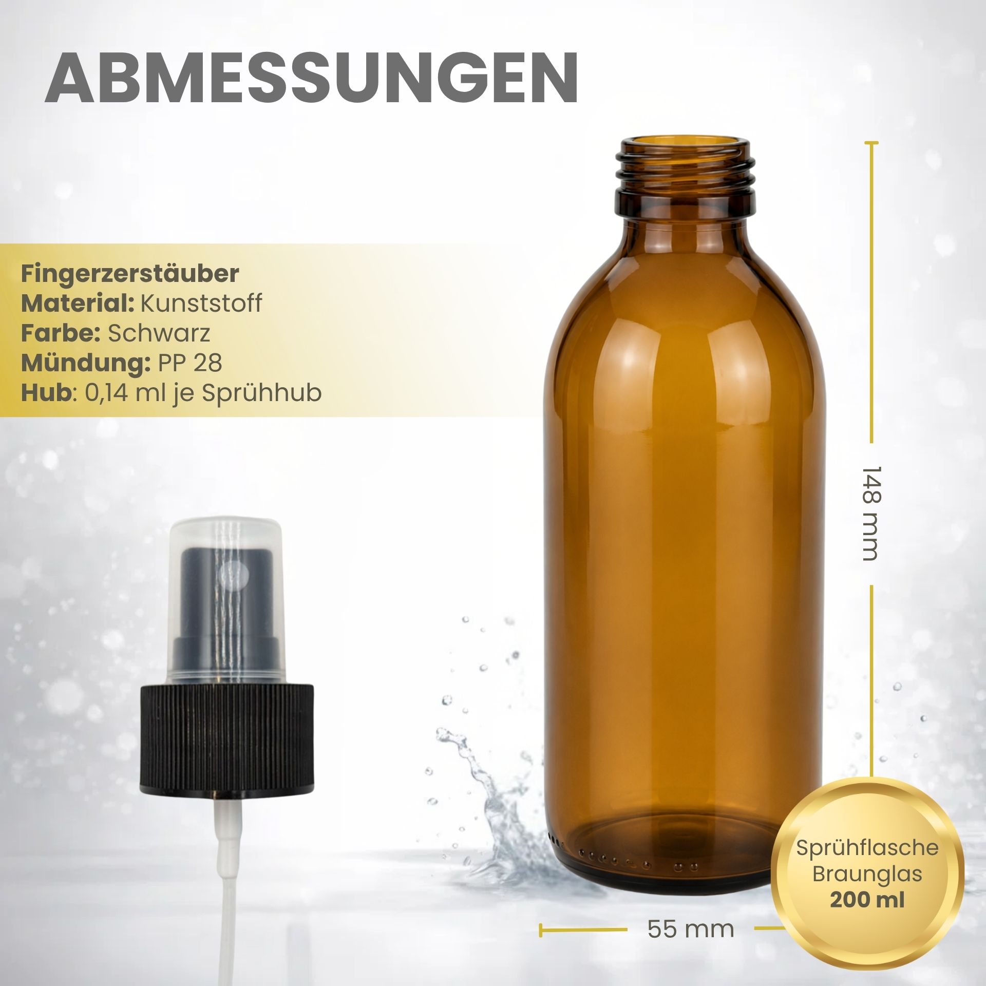 Sprühflasche  200 ml Glas braun mit Zerstäuber