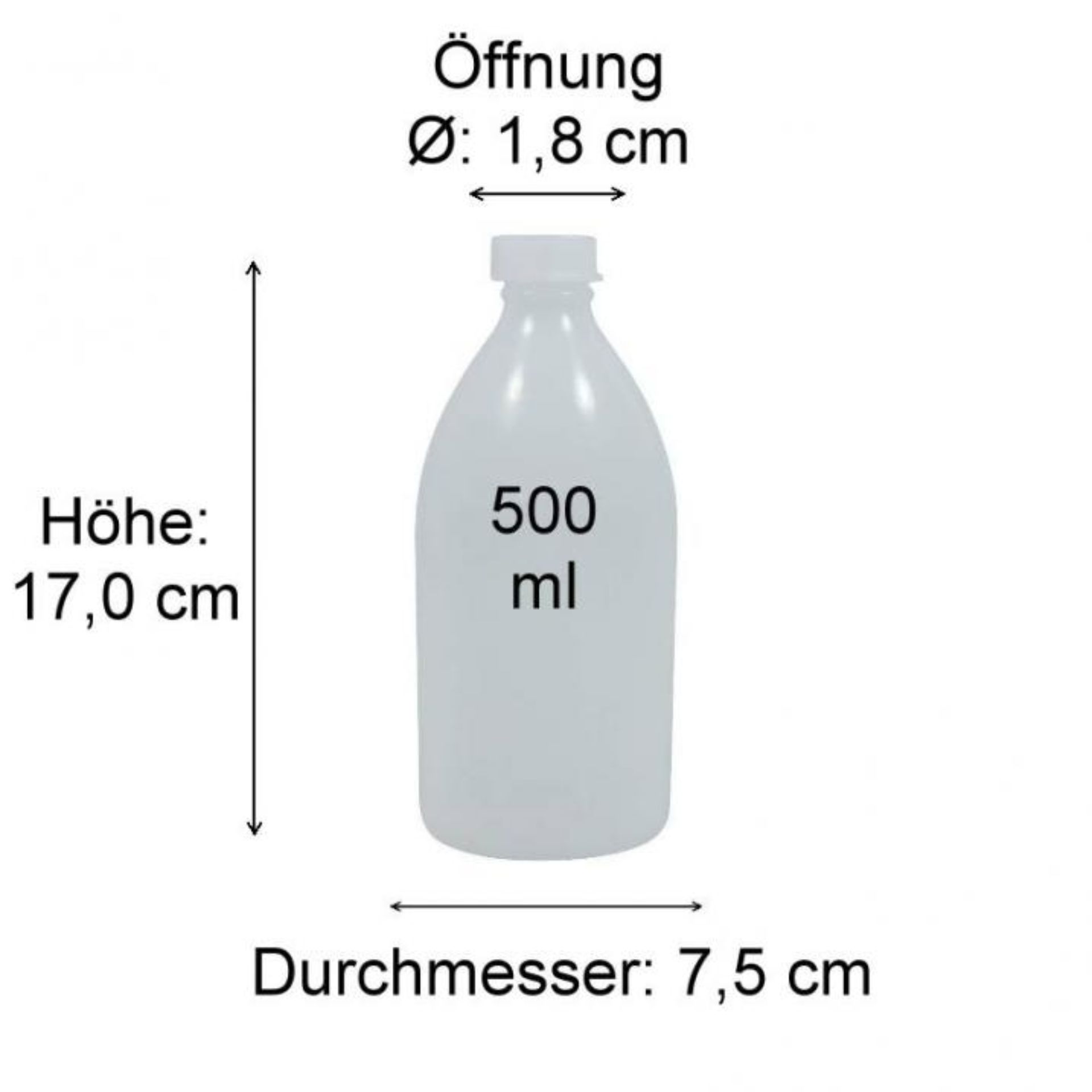 Produktbild eines transparenten 500 ml Kunststoff-Saftflaschenbehälters mit Verschluss © Violo - Flaschen, Gläser und Dosen. Ideal für die optimale Präsentation und Lagerung von Flüssigkeiten, Sirupen oder Säften.