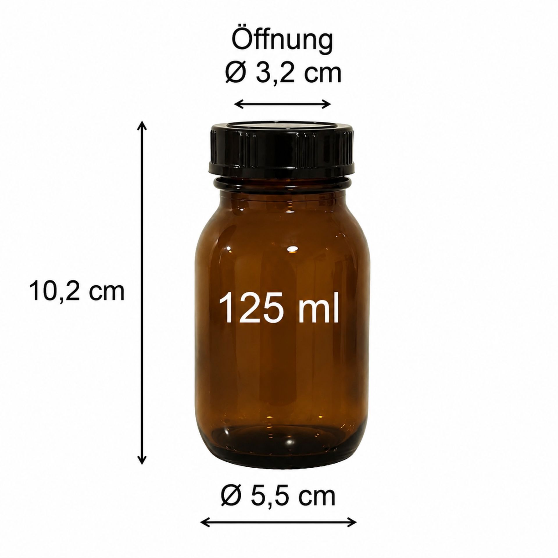 Apothekerflasche 125 ml, braune Weithalsflasche mit Schraubdeckel, ideal für die sichere Aufbewahrung von Flüssigkeiten.