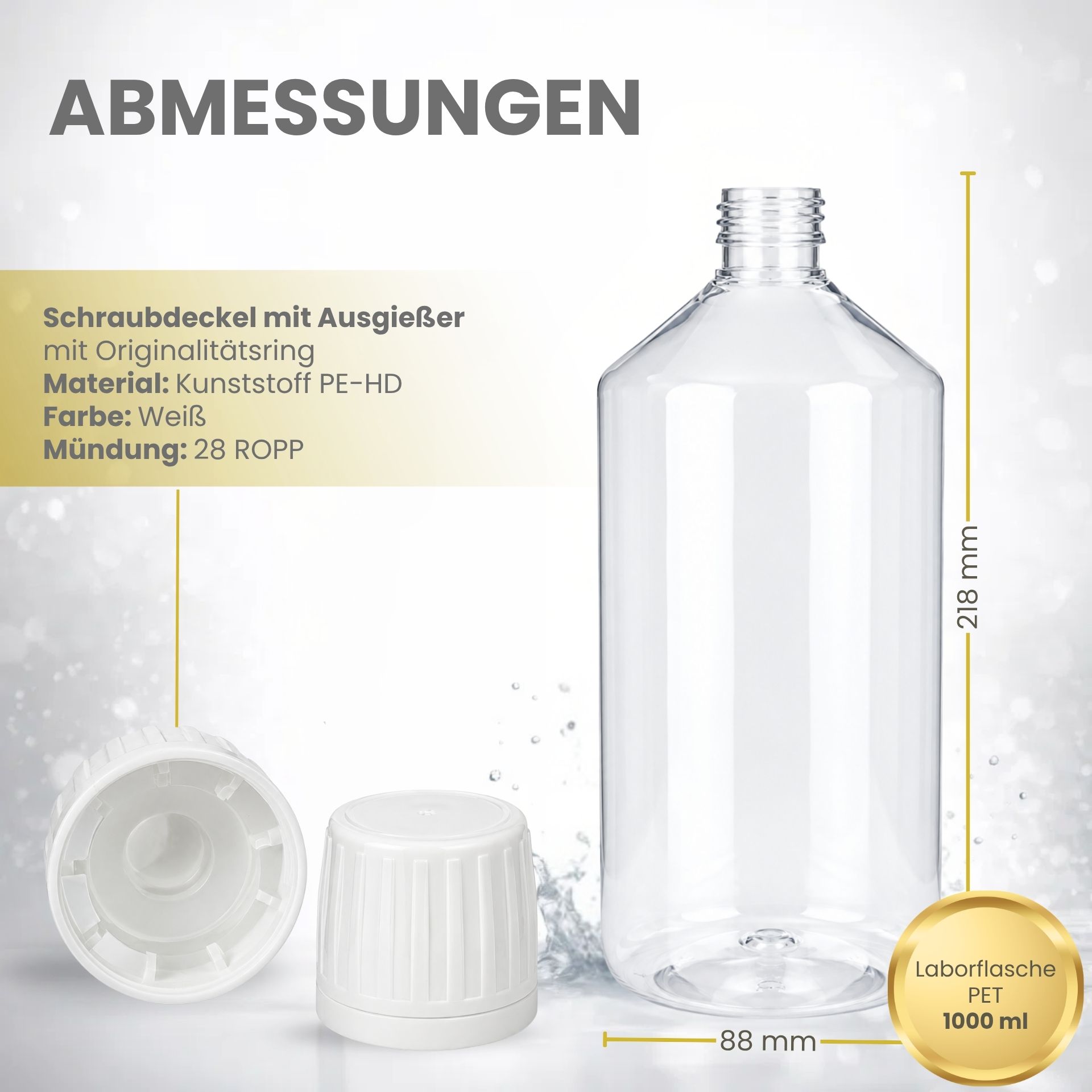 Laborflasche 1000 ml PET Kunststoff mit Ausgießer weiß