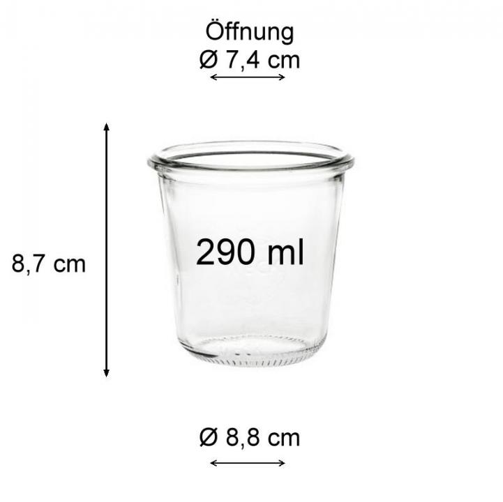 WECK Sturzglas  290 ml hoch Einmachglas mit Deckel, Gummiring und Klammern