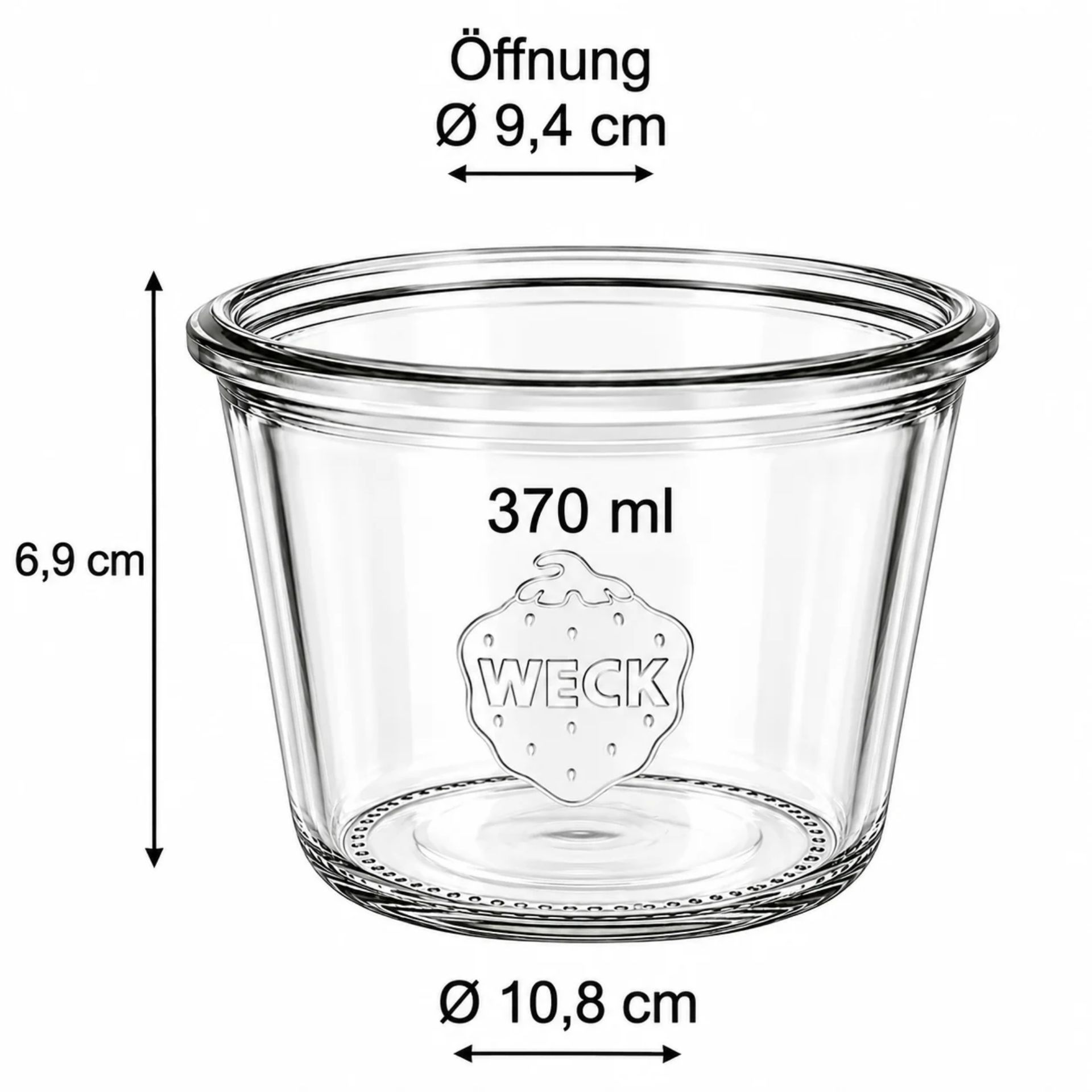 Weck Sturzglas 370 ml Einmachglas mit Deckel - 1/4 Liter, ideal zum Einmachen von Marmeladen, Saucen und Konserven, hochwertiges Klarglas mit stabilem Verschluss für nachhaltige Lebensmittelaufbewahrung.