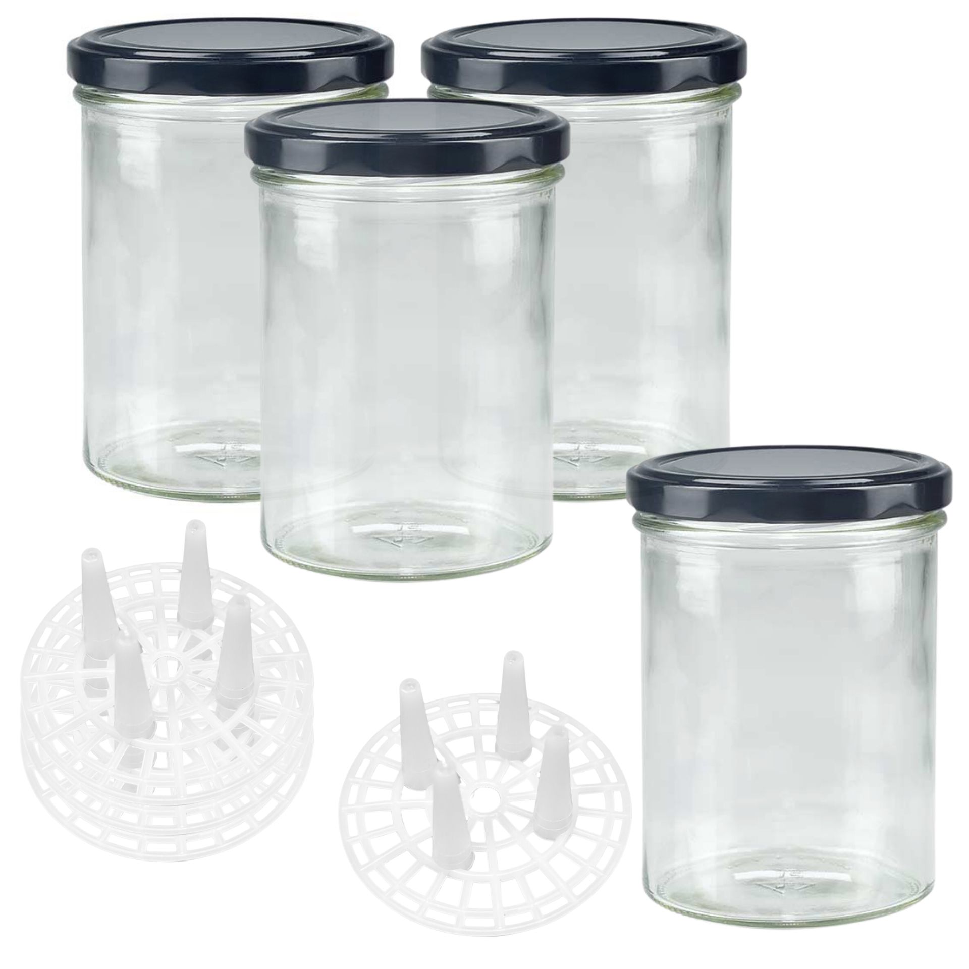 Weißes Konservenglas mit Schraubverschluss – 228 ml Rundglas für Lebensmittel und Vorräte Klare Glasbierflasche mit Bügelverschluss, stehend auf weißem Hintergrund. Die Flasche ist leer und sauber, zeigt keine Etiketten oder Aufdrucke.