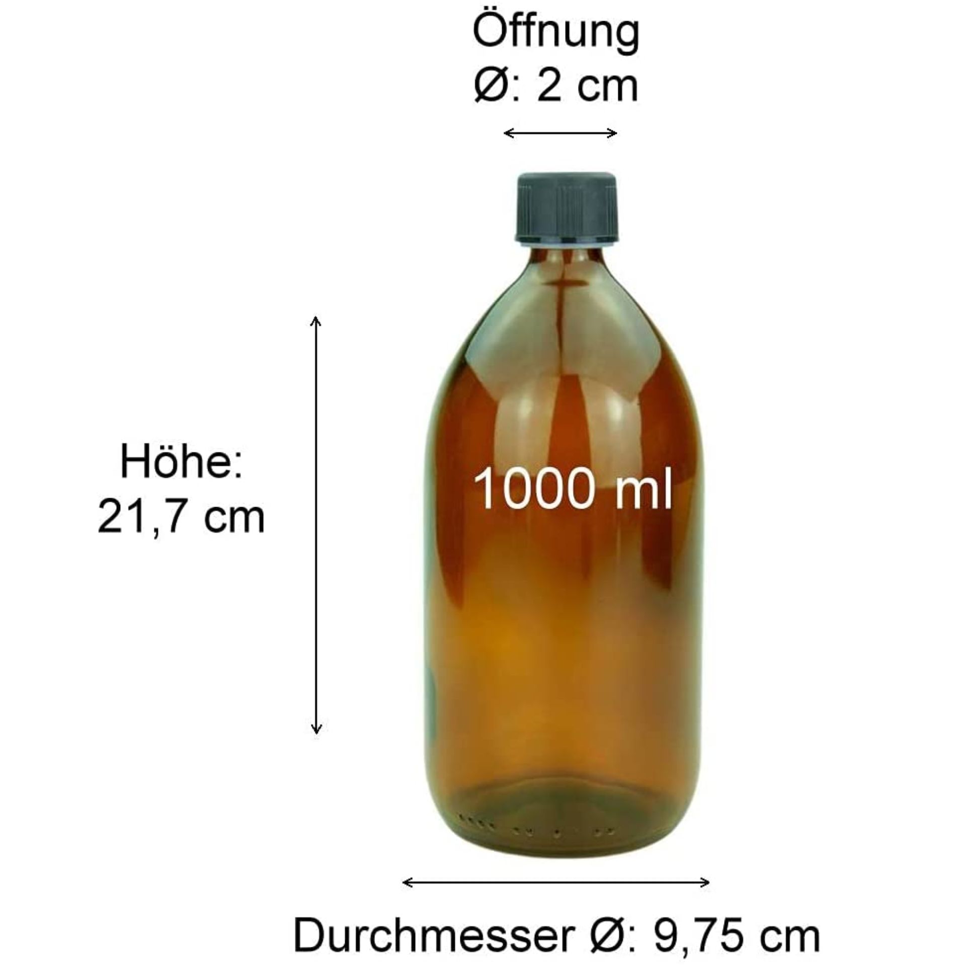 Technische Zeichnung eines länglichen Vorratsbehälters mit Deckel aus Glas oder Kunststoff; Maße: Gesamthöhe 300 mm, Durchmesser 100 mm, Füllhöhe bis zum Hals 270 mm; Darstellung in Seitenansicht mit bemaßten Linien und Maßangaben.