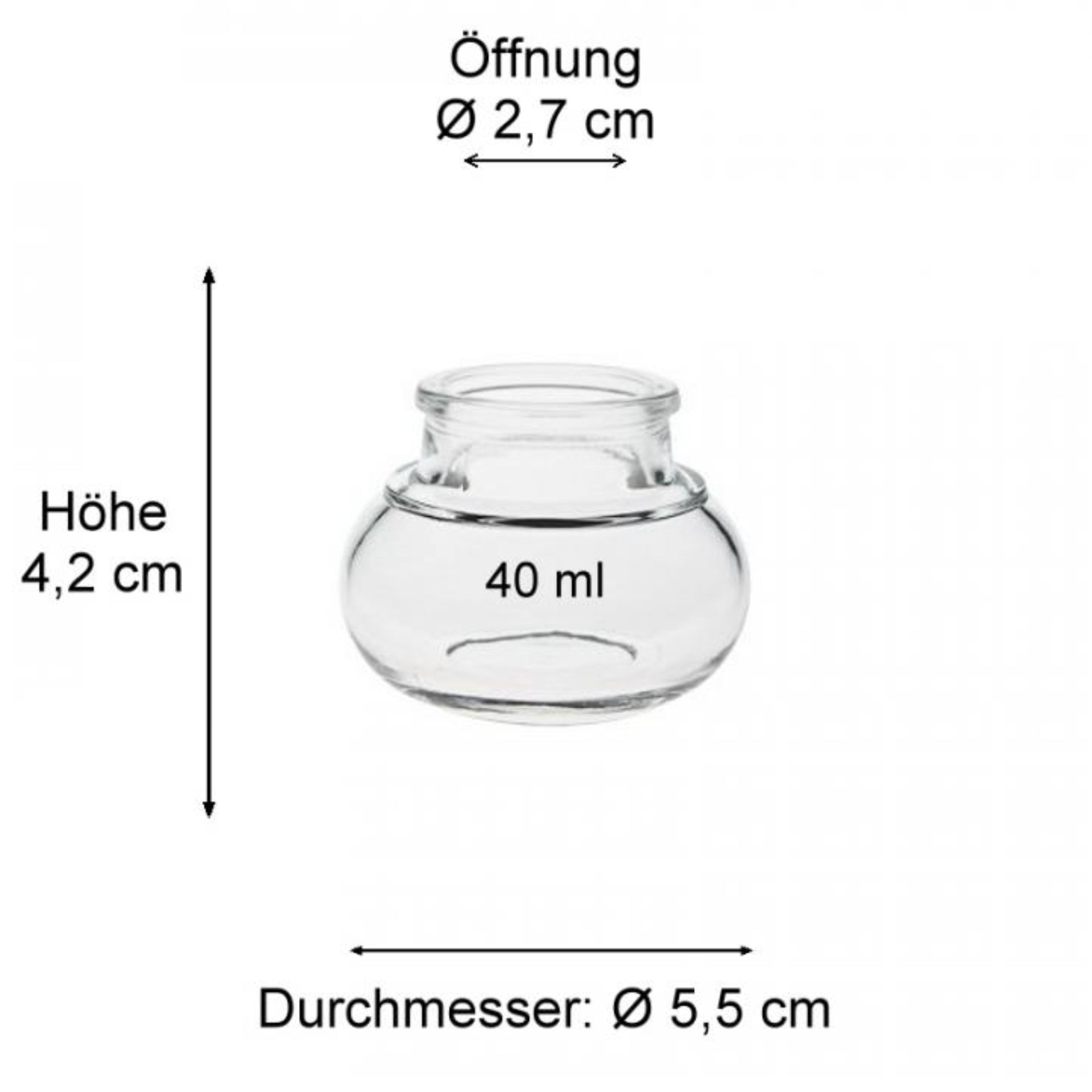 Bauchiges 40 ml Gewürzglas mit Korken, ideal zur Aufbewahrung von Kräutern und Gewürzen, abgebildet auf flaschen-glaeser-und-dosen.de.