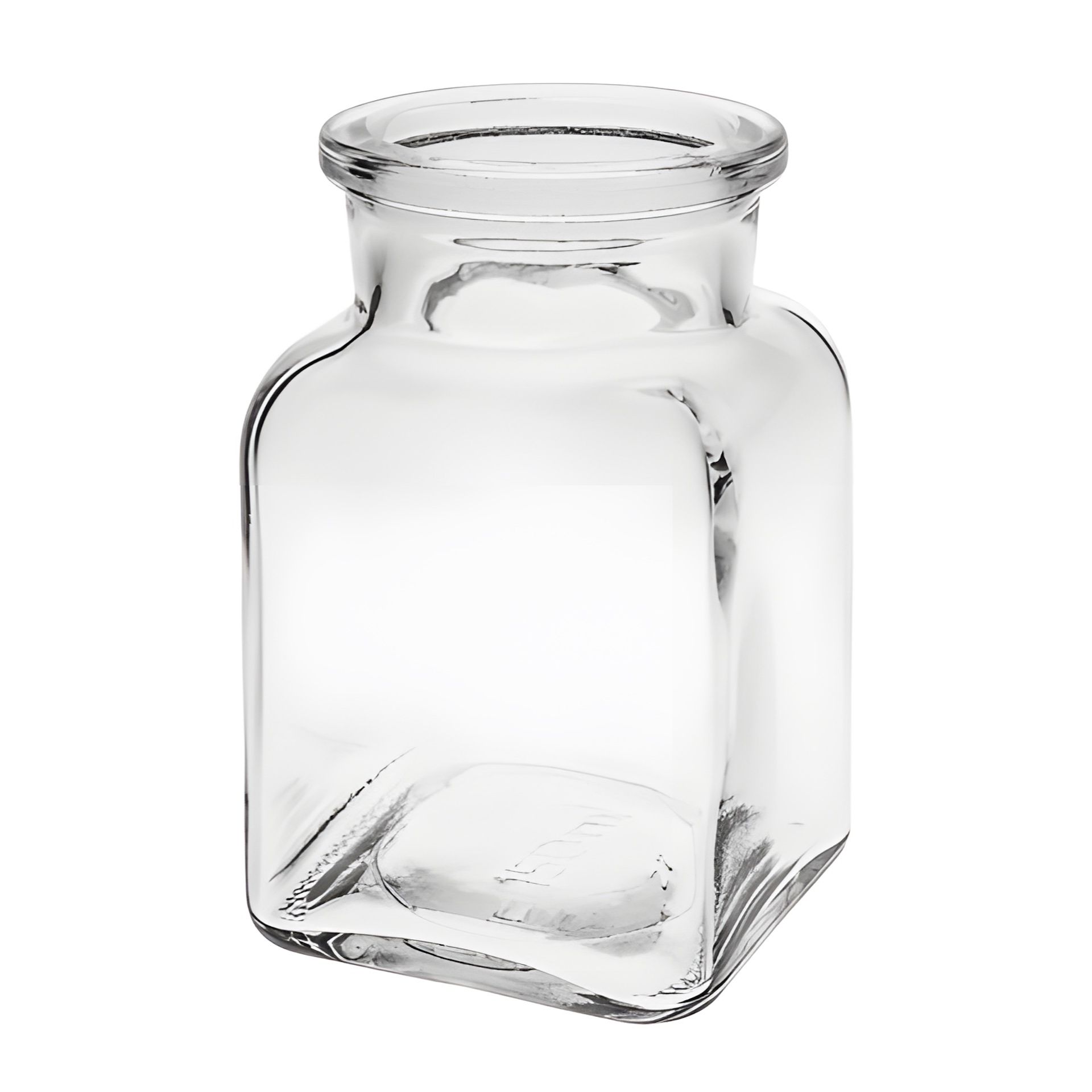 Eckiges Gewürzglas 150 ml mit Holzdeckel als Vorratsglas – Produktbild vor weißem Hintergrund mit Artikelnummer 83392 bei Flaschen Gläser und Dosen.