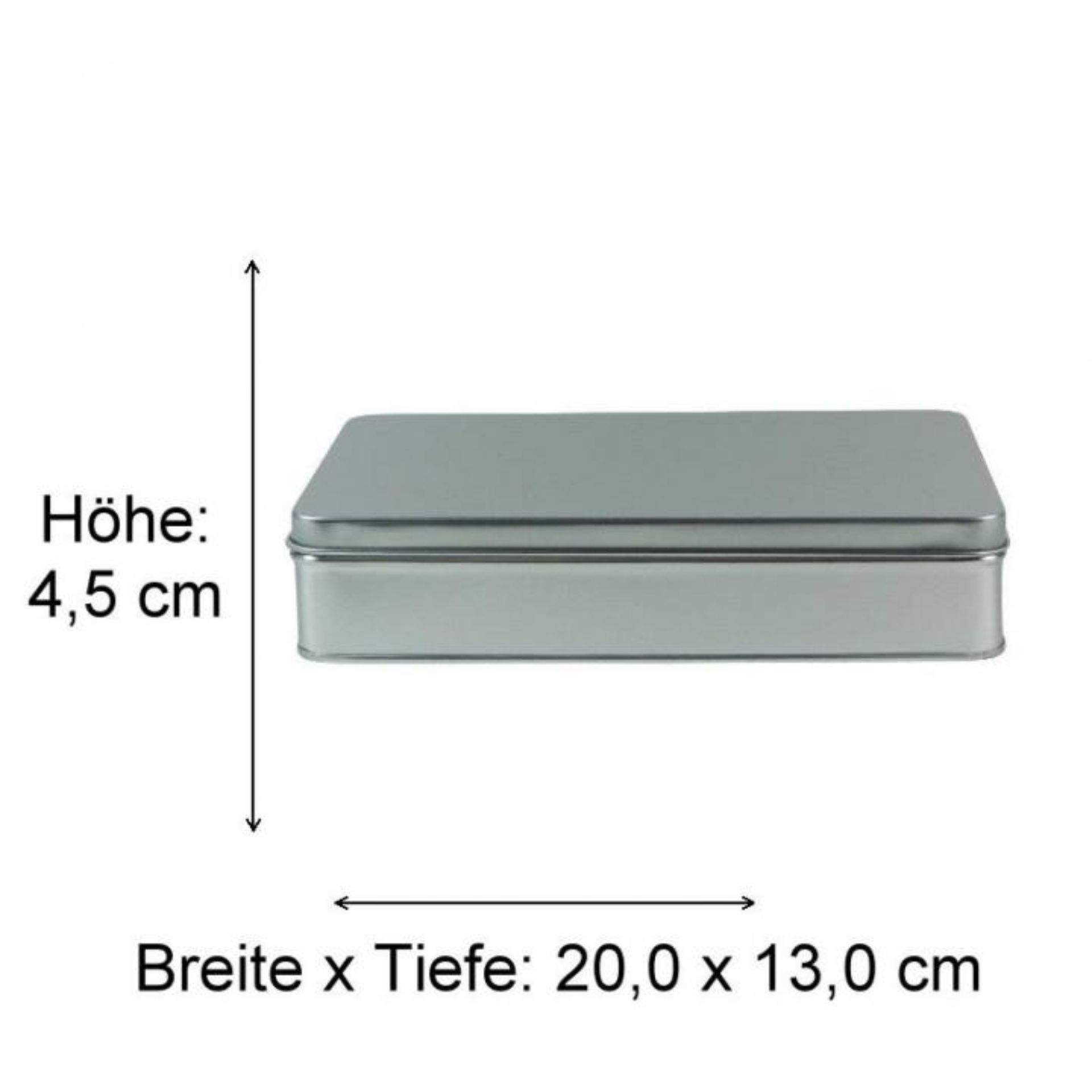Bild von einer silbernen Aluminiumdose mit Abmessungen, umgeben von einem weißen Hintergrund, ideal für die Darstellung der Größe und Maße für Produktpräsentationen auf einer Website über Flaschen, Gläser und Dosen.