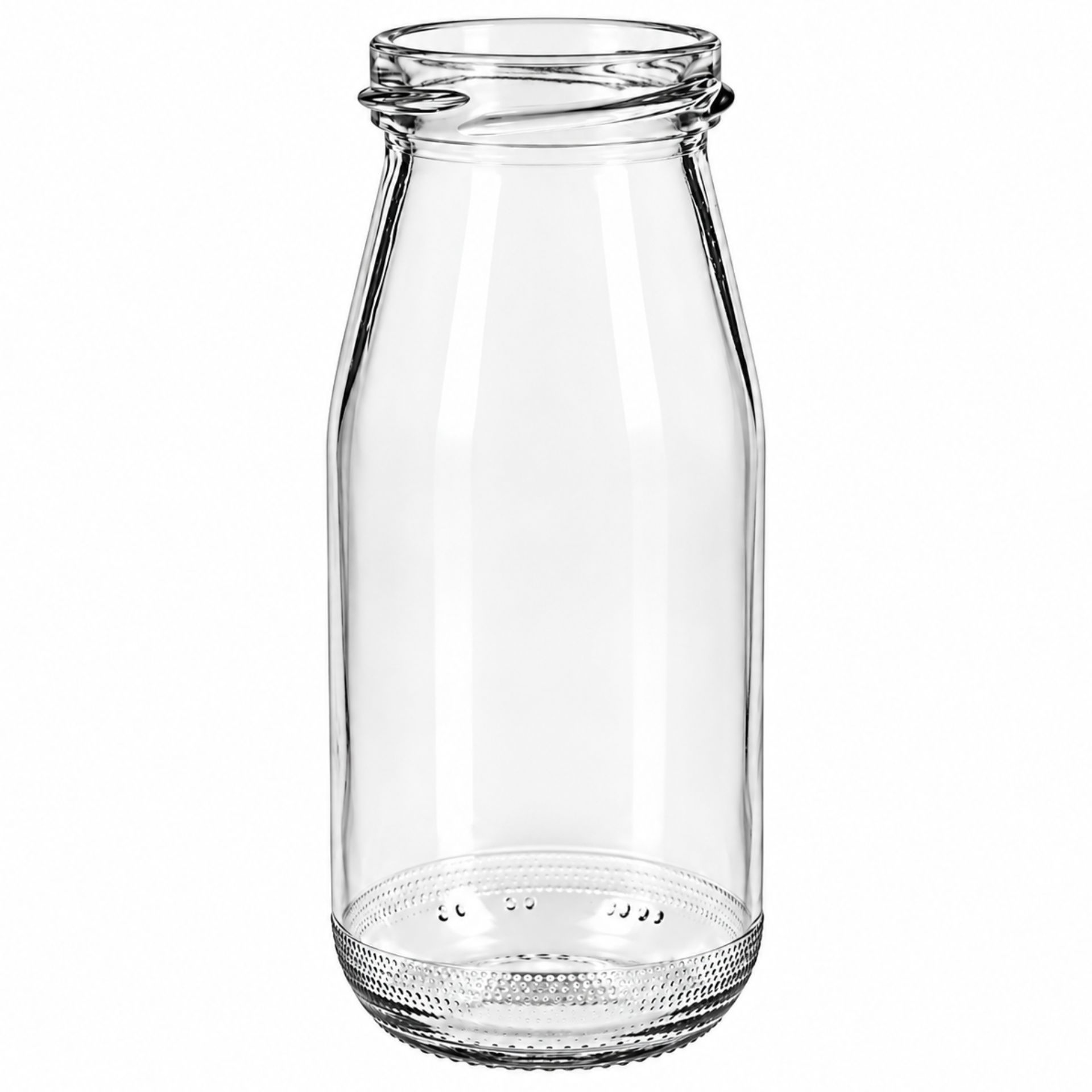 Glasflasche 283 ml Milchflasche mit goldenem, silbernem oder schwarz-weißem Deckel auf weißem Hintergrund