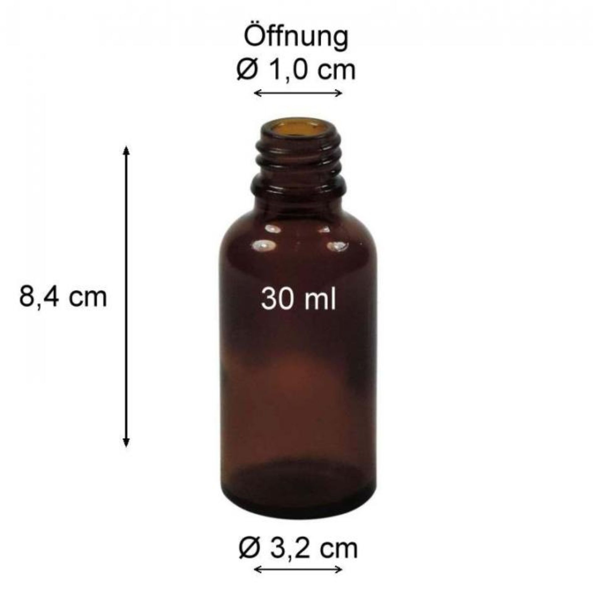Braune 30 ml Sprühflasche mit Zerstäuber – ideal für Kosmetik und Aromatherapie 30 ml braune Sprühflasche mit Zerstäuber aus Glas, ideal für die Aufbewahrung und feine Dosierung von Flüssigkeiten, auf weißem Hintergrund.
