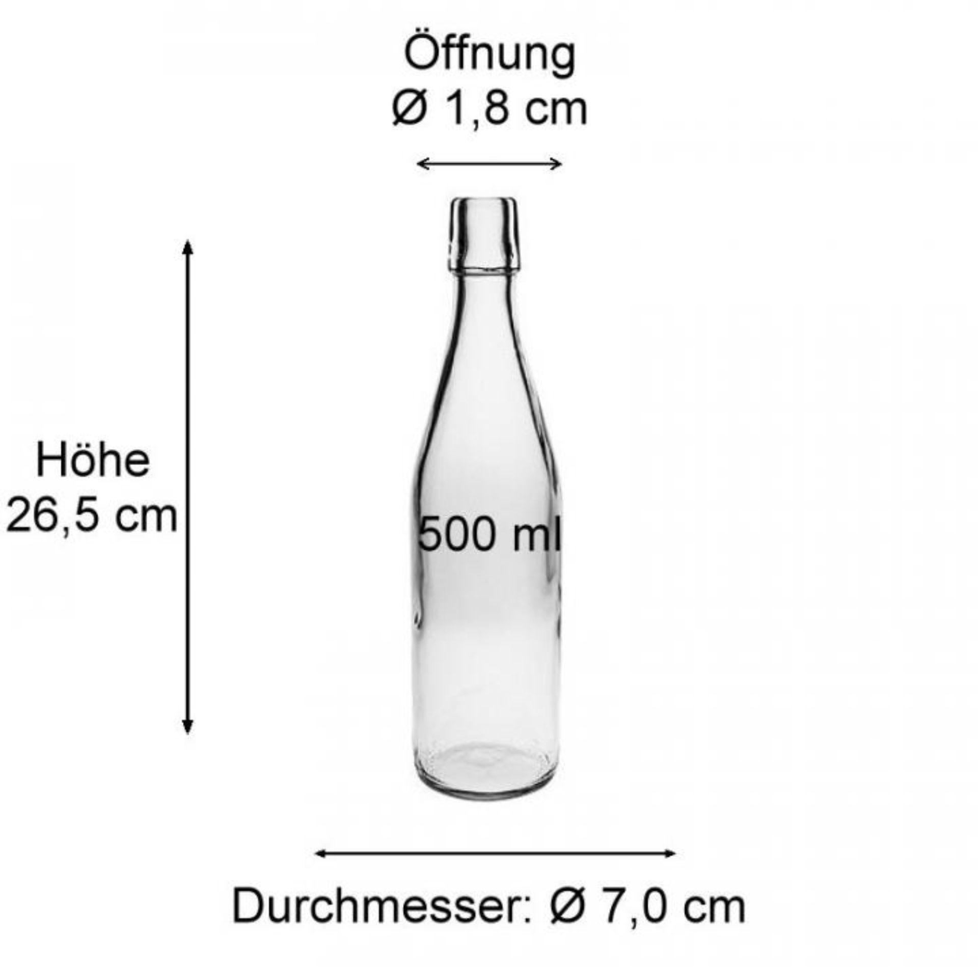 Glasflasche 500 ml mit Bügelverschluss, transparent, ideal für Getränke, auslaufsicherer Verschluss, hochwertiges Design