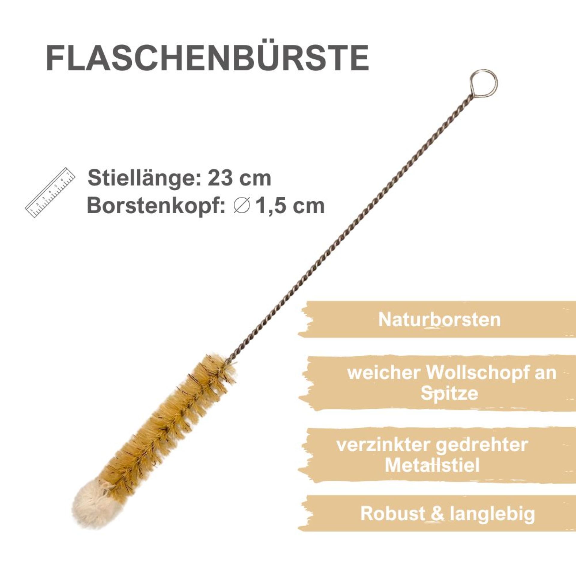 Flaschenbürste mit Naturborsten 23 cm / 1,5 cm Flaschenbürste mit Naturborsten 23 cm / 1,5 cm