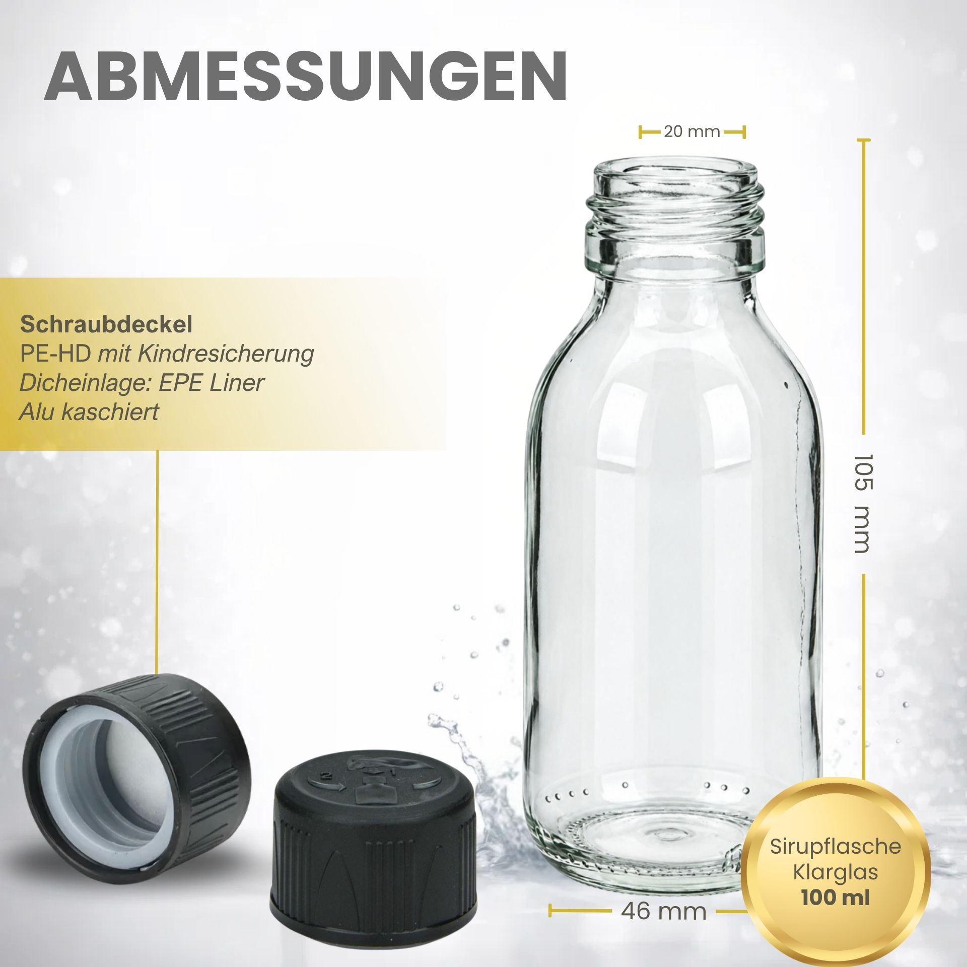 Sirupflasche 100 ml Glas Schraubdeckel (Kindersicherung)