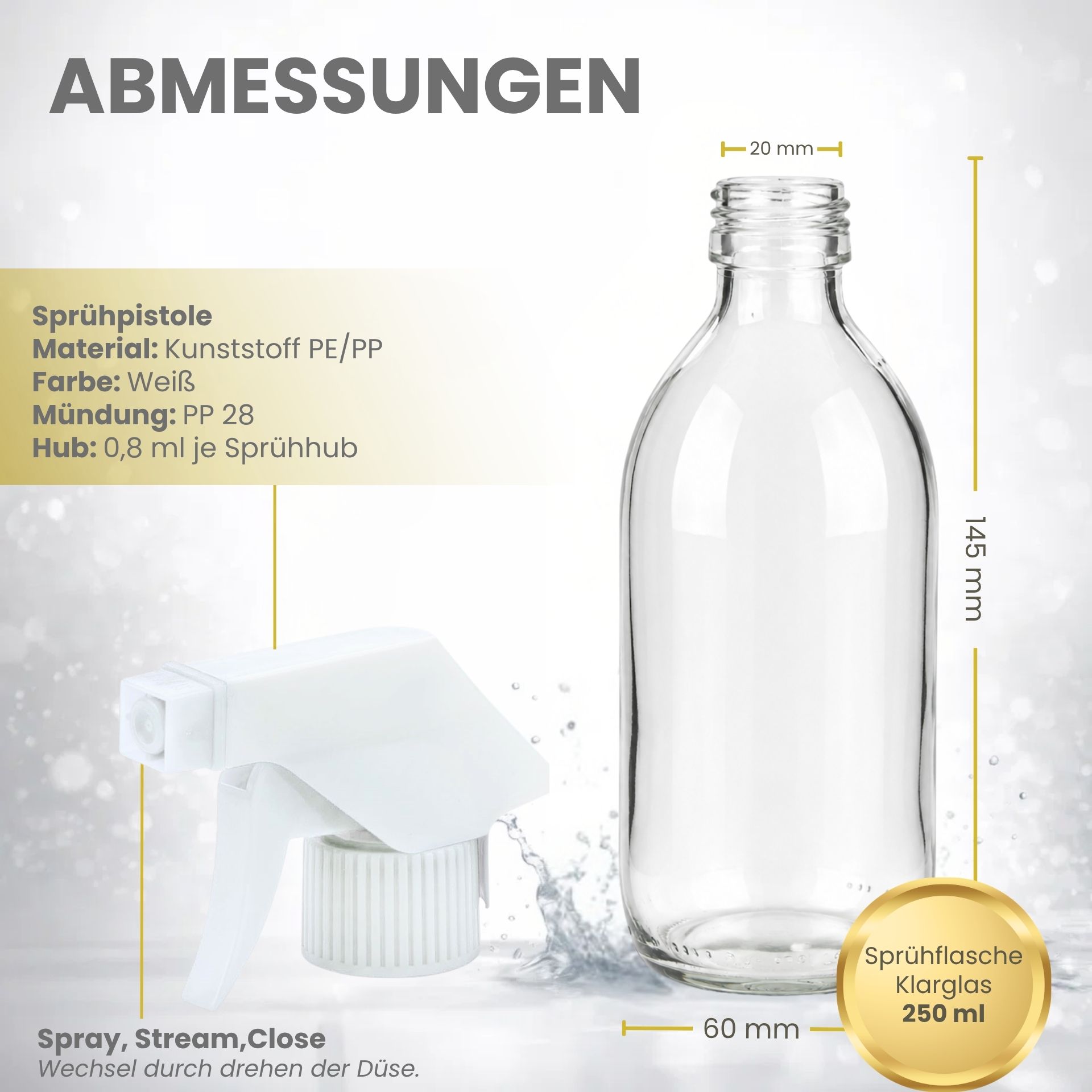 Sprühflasche  250 ml Glas mit Trigger