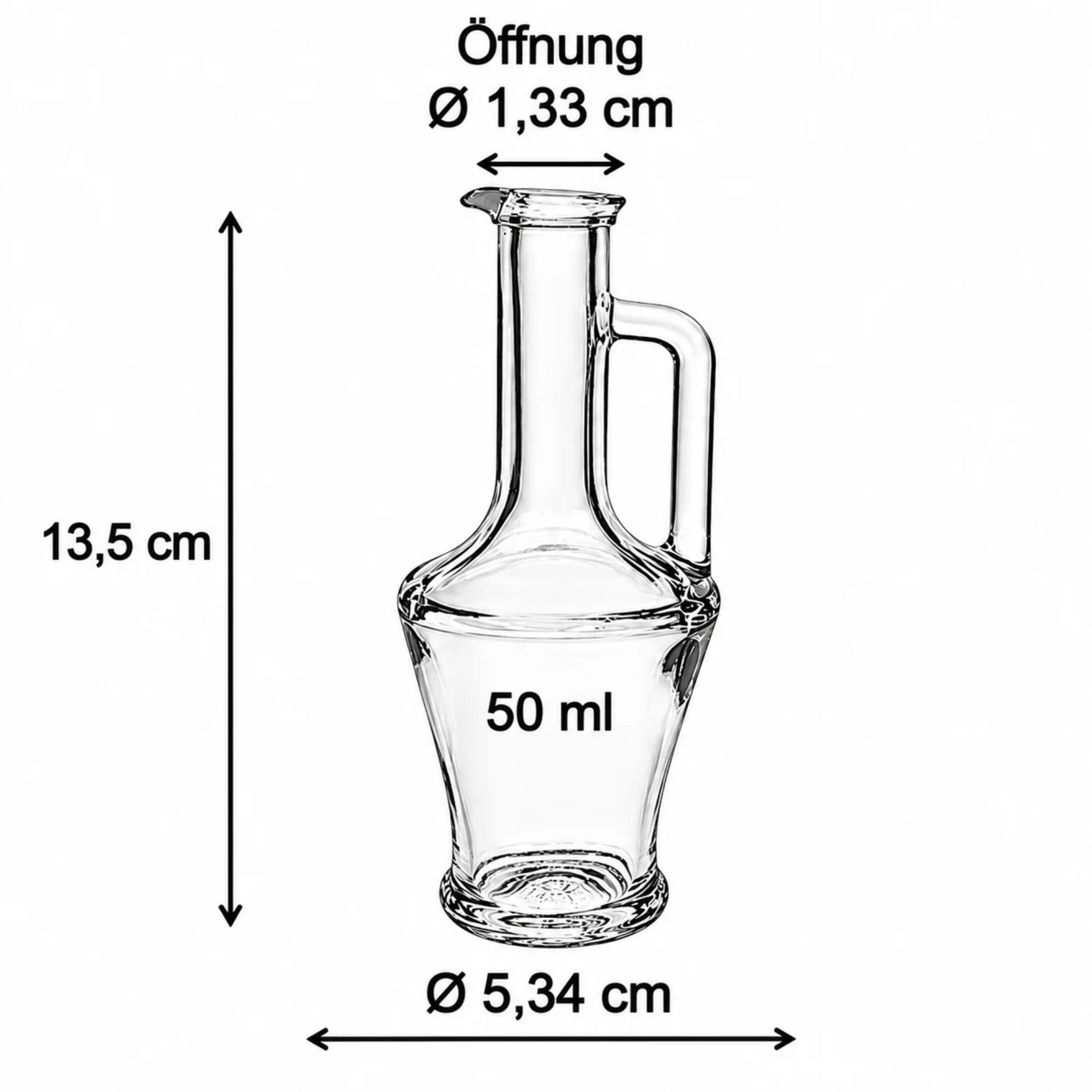 Bild einer 50 ml Glasflasche in Amphorenform mit Korken - ideal für Liköre und Spirituosen, erhältlich bei Flaschen, Gläser und Dosen.
