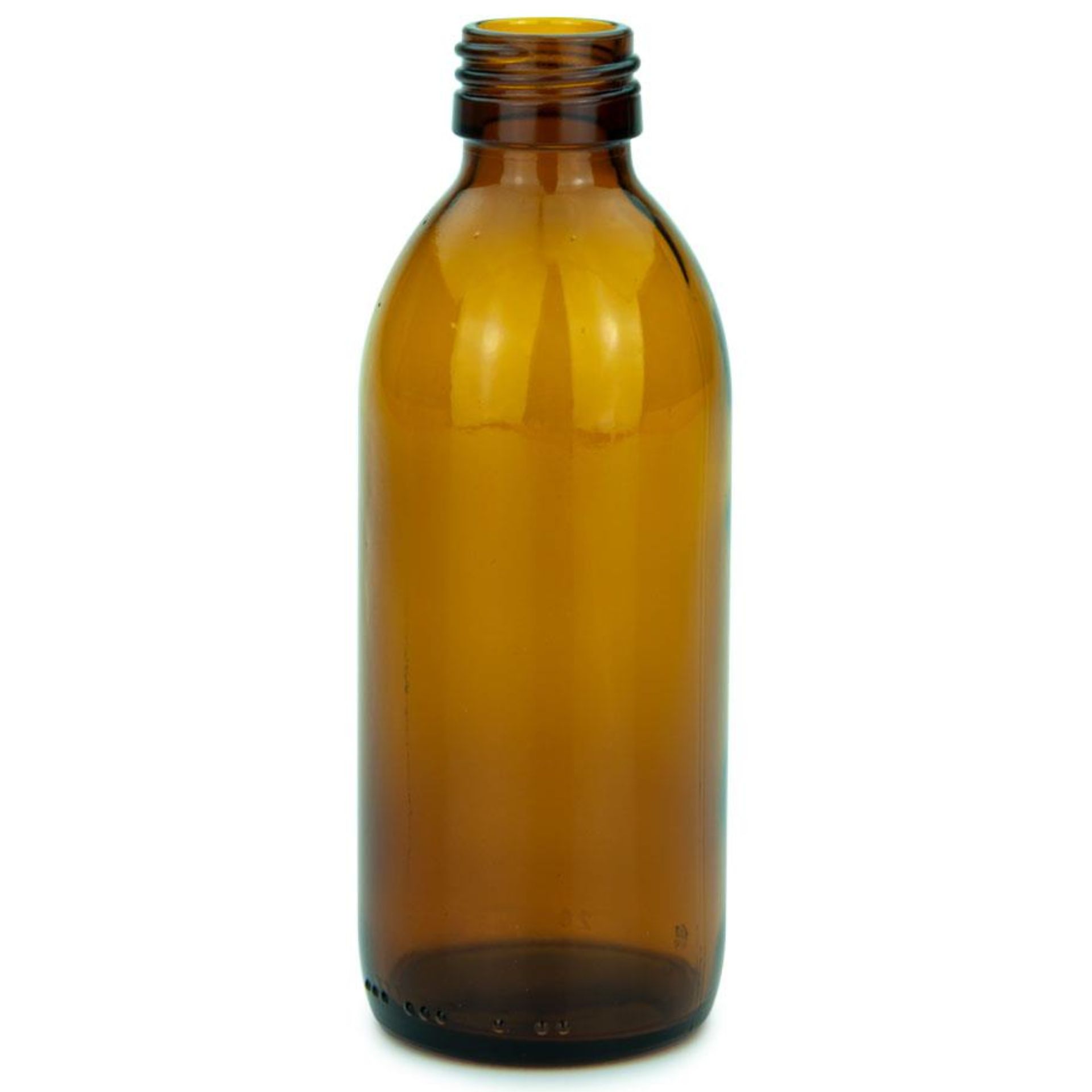 Transparenter Glas-Seifenspender mit silbernem Pumpaufsatz, gefüllt mit einer hellen Flüssigkeit, stehend auf weißem Hintergrund.