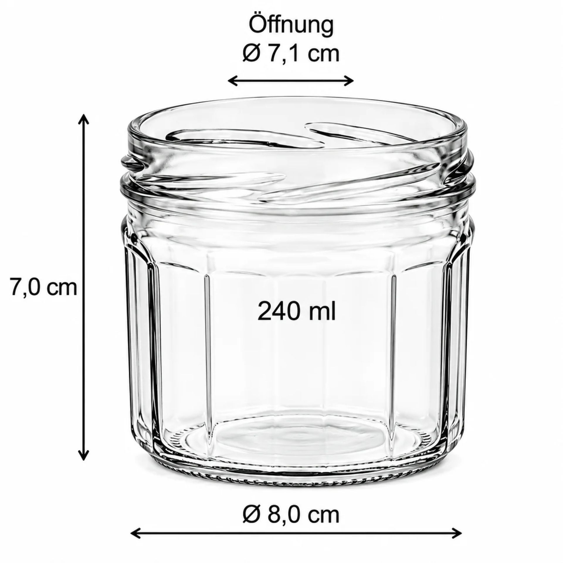 Einmachglas 240 ml mit Facettendesign und Deckel in verschiedenen Farben, ideal zum Einmachen von Marmeladen und Konserven, hochwertiges und stilvolles Glasgefäß für vielseitige Anwendungen.