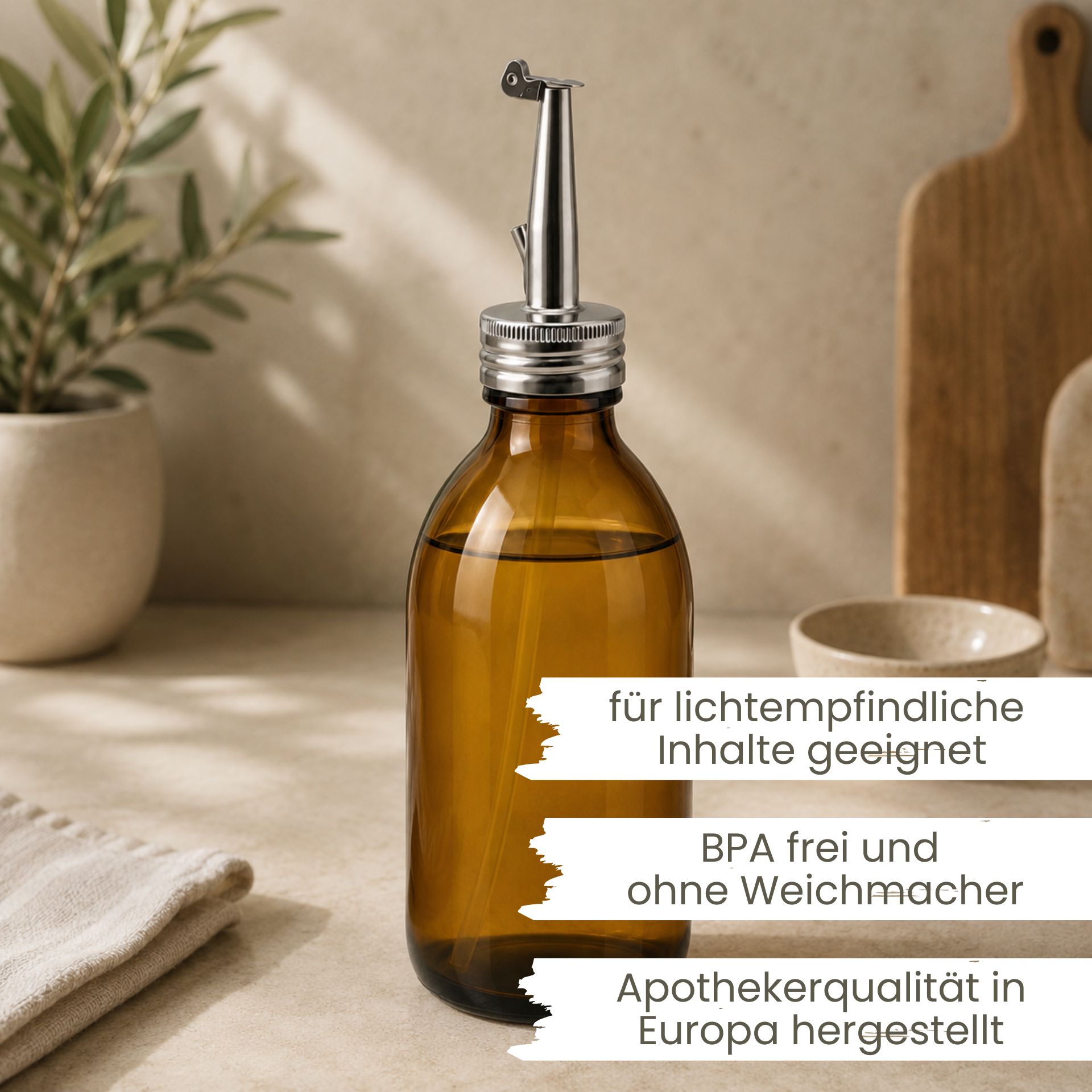 Apothekerflasche  250 ml Glas Edelstahl-Ausgießer