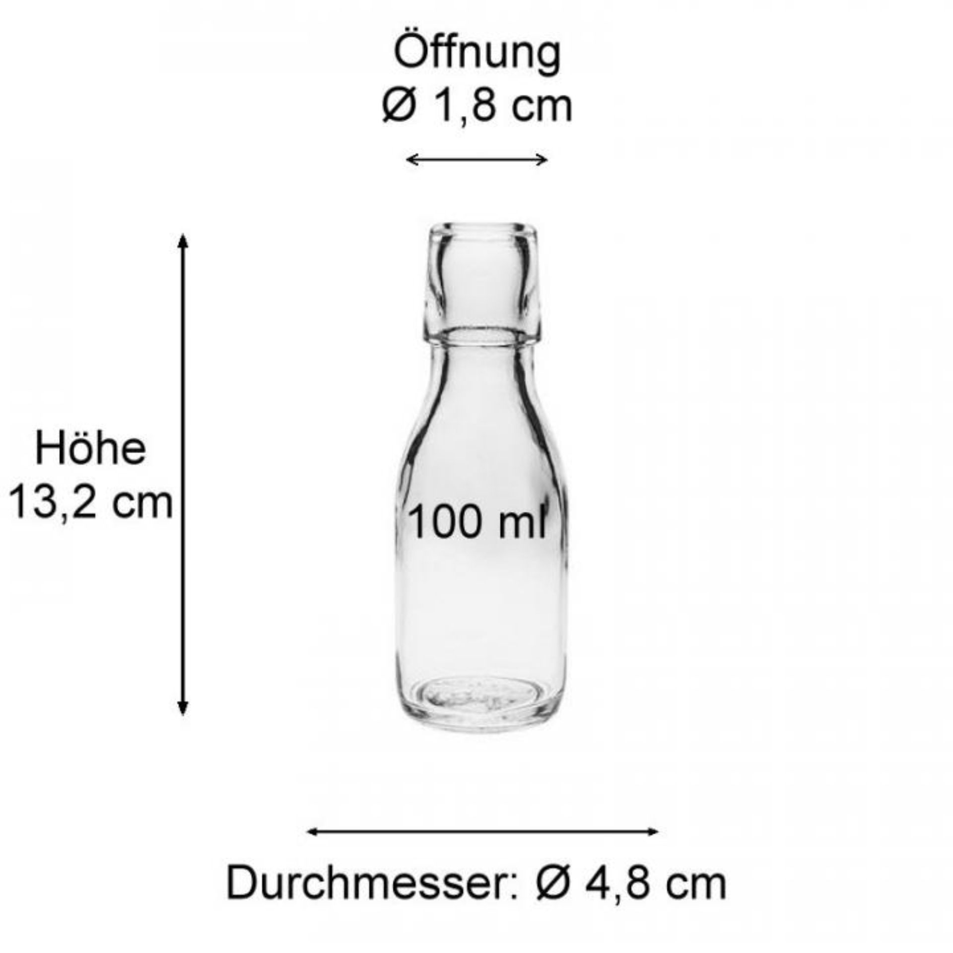 100 ml Glasflasche mit Bügelverschluss, ideal für Getränke und Flüssigkeiten, klares Design, wiederverwendbar und nachhaltig.