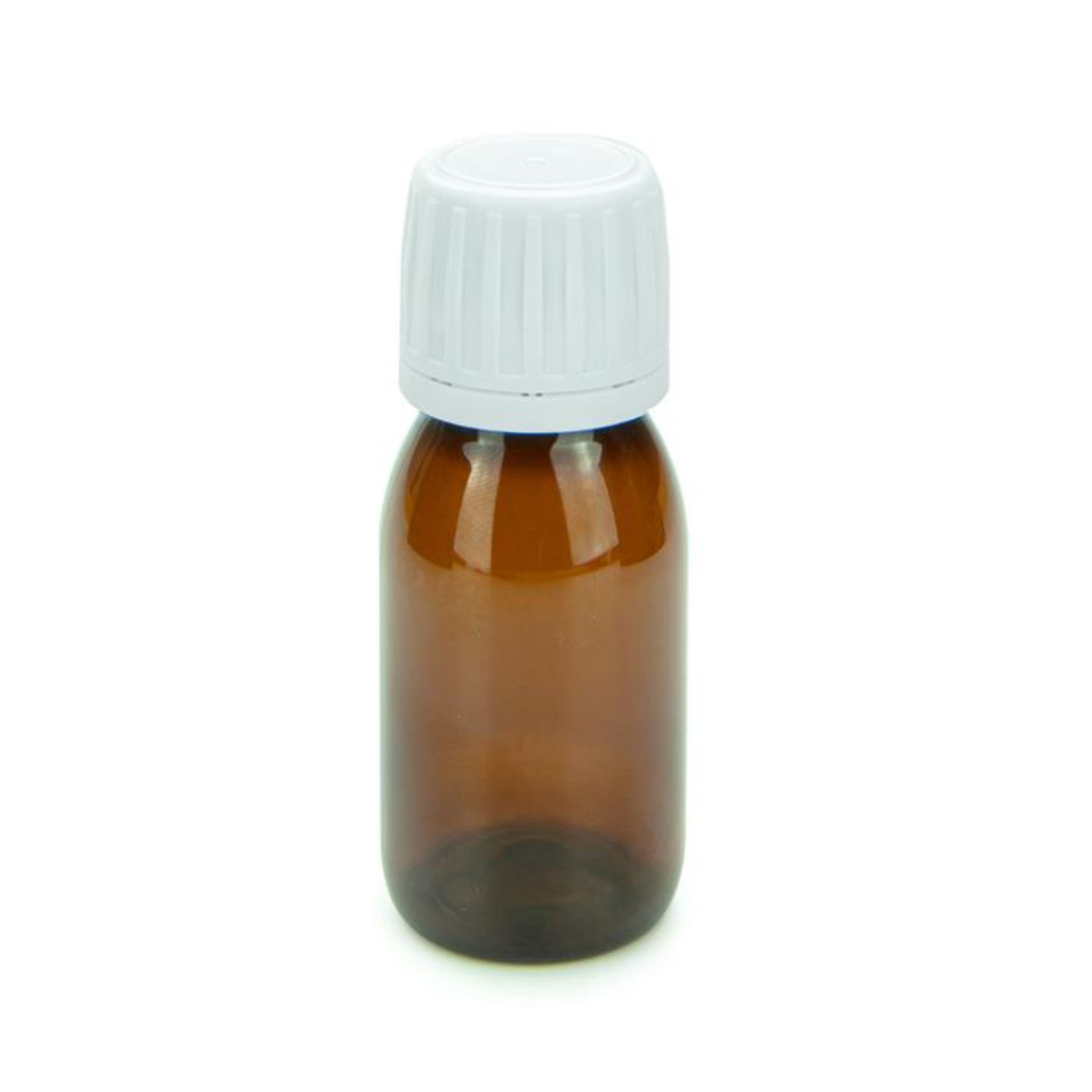 Laborflasche 50 ml braun PET Kunststoff mit Ausgießer weiß