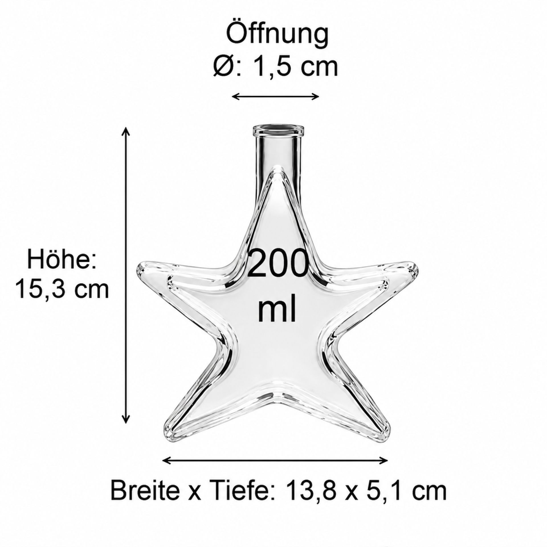 Bild eines durchsichtiges Glas mit einem Stern-Design, 200 ml Fassungsvermögen – ideal für Getränke und als dekoratives Element.
