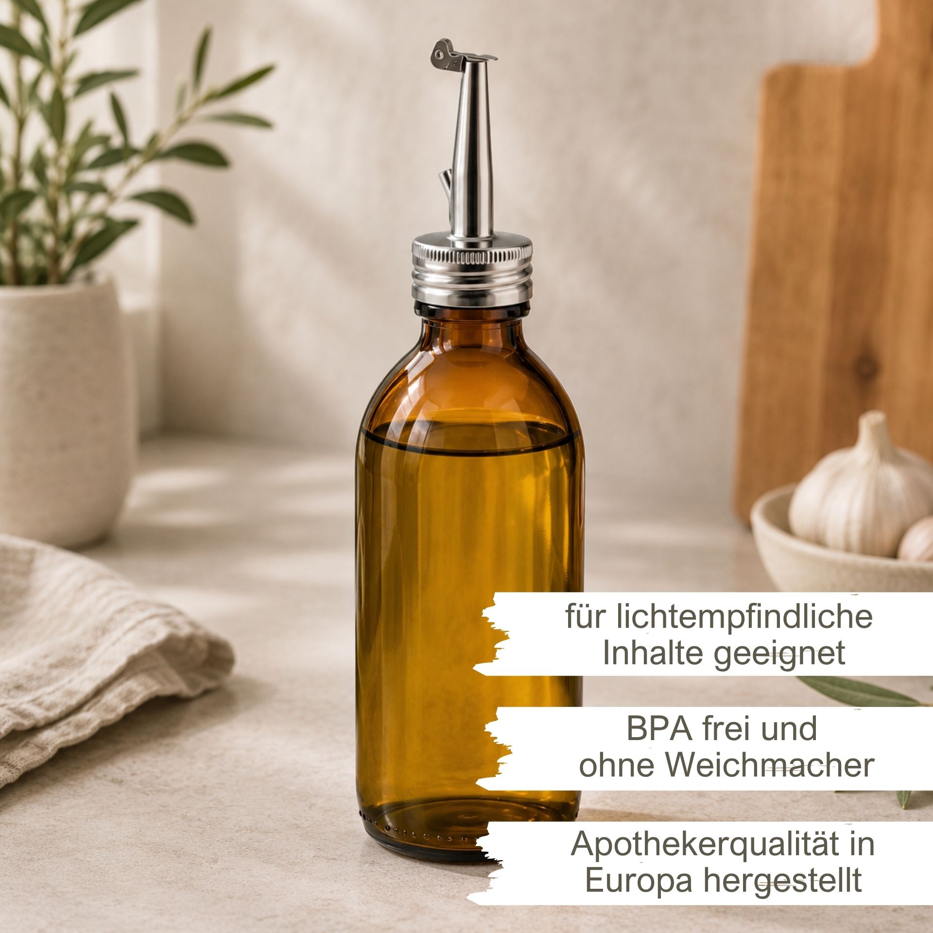 Apothekerflasche  200 ml Glas Edelstahl-Ausgießer