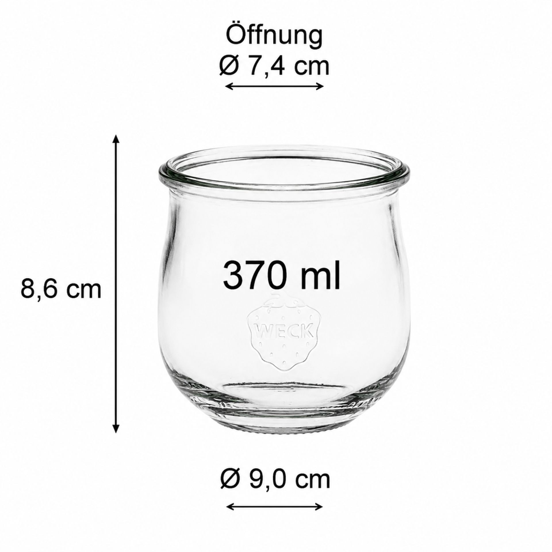 Weck Tulpenglas 370 ml mit Deckel, Rundrandglas, ideal zum Einmachen und Servieren, hochwertige Verarbeitung, Glas mit unverwechselbarem Design, geeignet für vielseitige Anwendungen in der Küche.