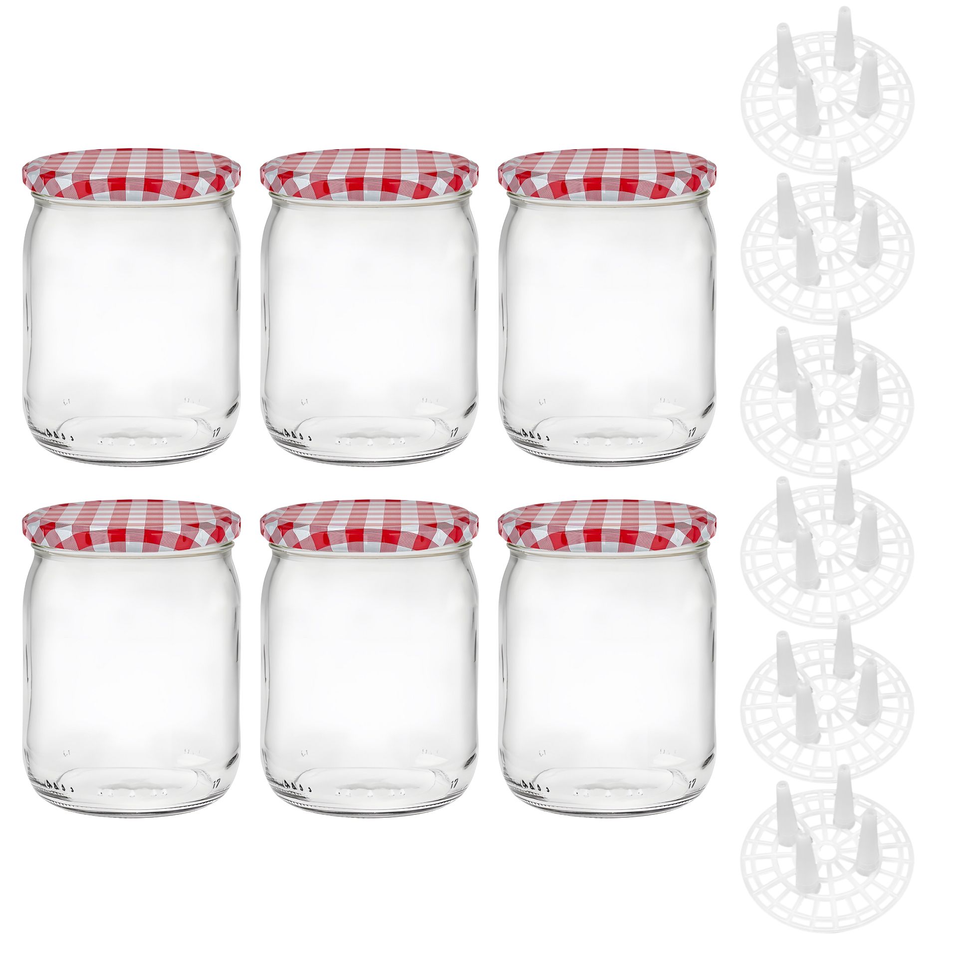 Fermentiergläser 6er Set – 540 ml Rundgläser inkl. Fermentiergitter, Deckel rot-weiß kariert Fermentiergläser 6er Set – 540 ml Rundgläser inkl. Fermentiergitter, Deckel rot-weiß kariert