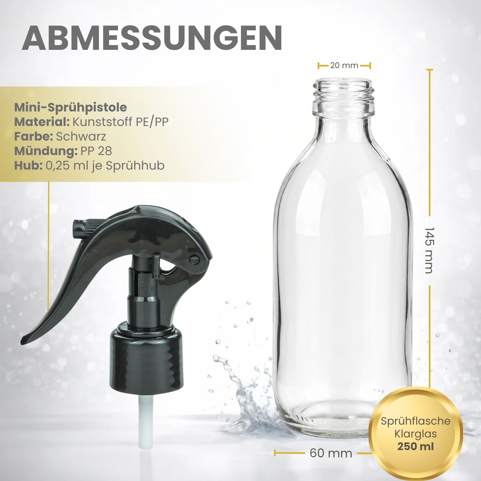Sprühflasche  250 ml Glas mit Trigger