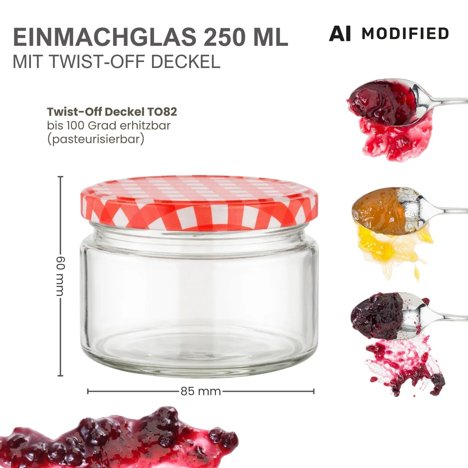 Einmachgläser 6x250 ml mit Schraubdeckel rot-weiss kariert