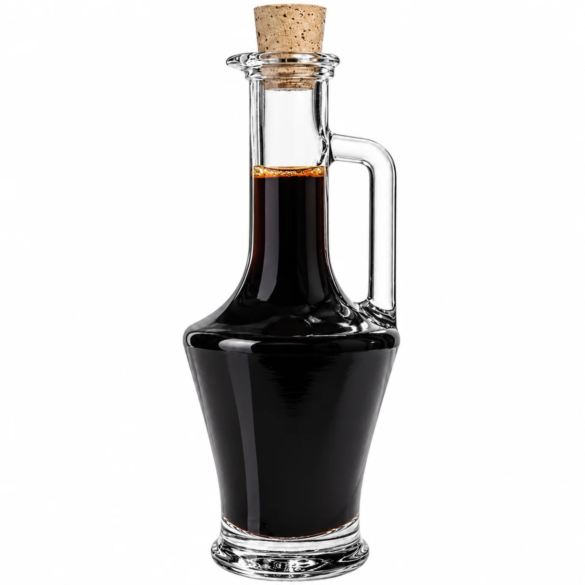 Bild einer 50 ml Glasflasche in Amphorenform mit Korken, ideal für Liköre, Öle oder Essenzen. Perfekt zum Verschenken oder Dekorieren.